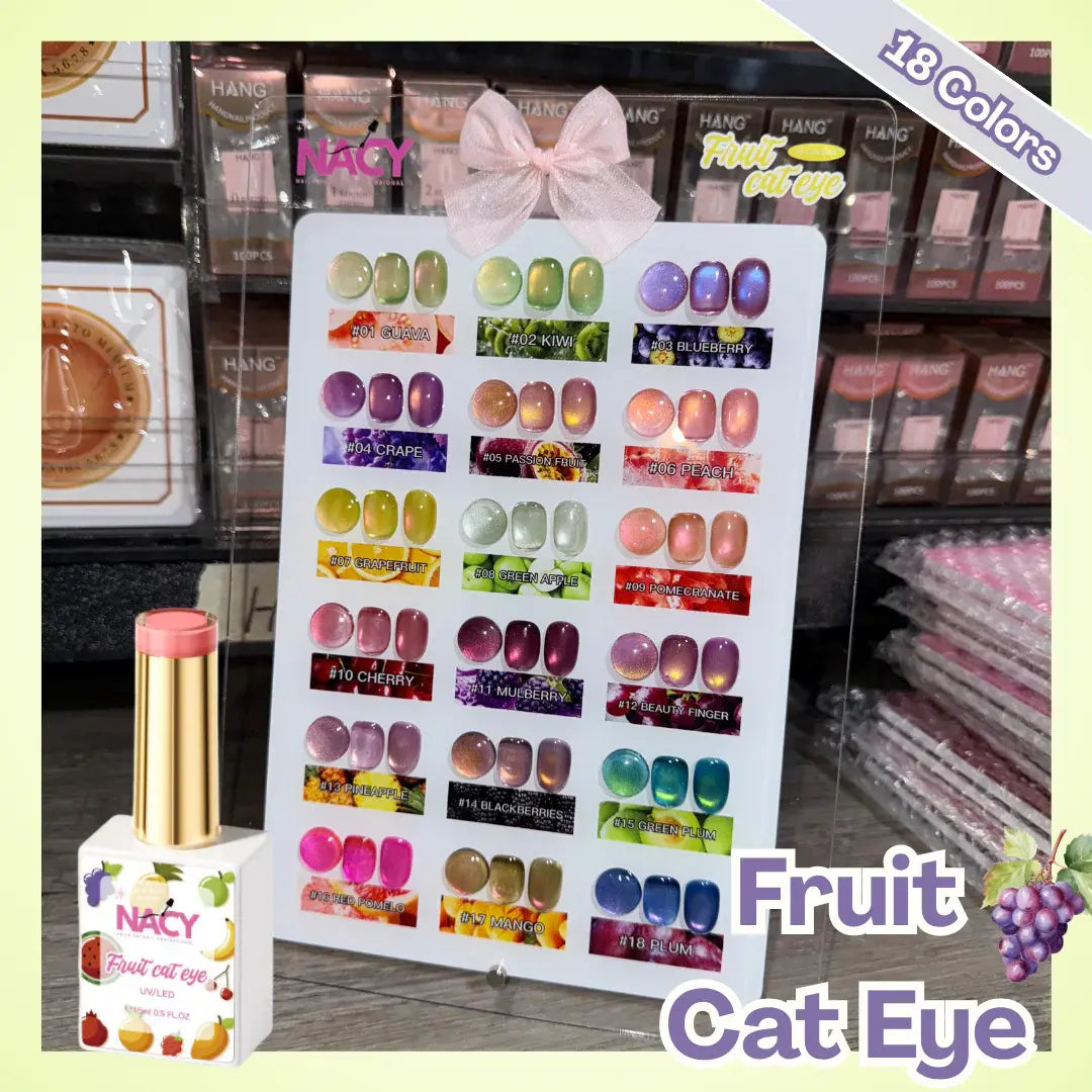 Nacy Fruit Cat Eye 18 Colors Gel 0.5oz Set / Free 1 Color Chart Display