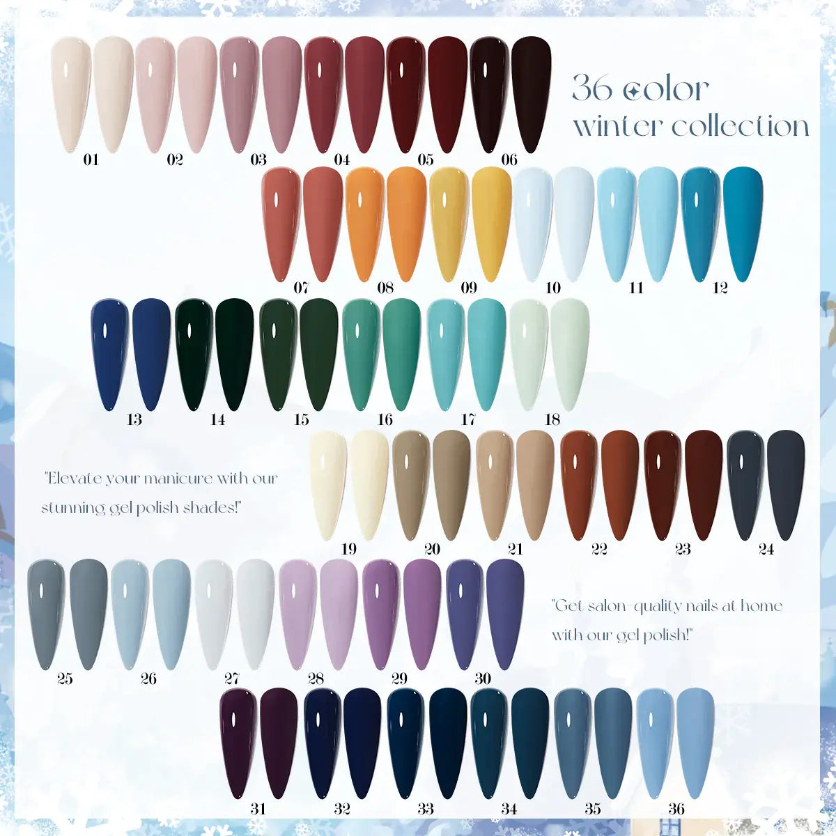 Nacy Full Set Winter Gel 36 Colors - HEMA TPO free / Free 1 Color Chart Display Book & Swatches