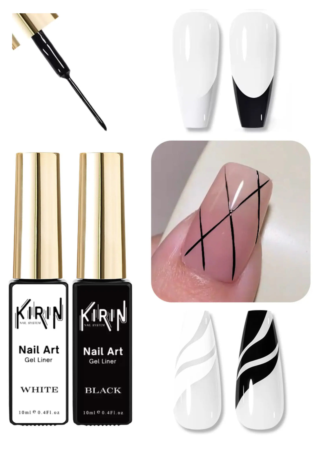 KIRIN Nail Art Gel Liner Best selling 0.4oz (Black & White)