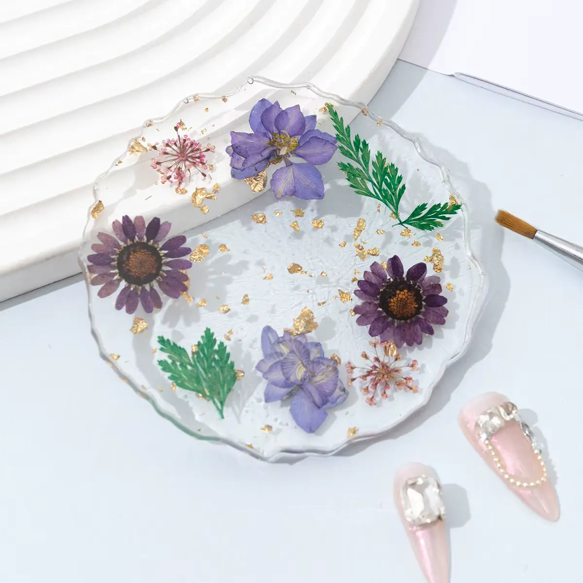 Nail Mixing Color Palette Dried Flower Gold Foil Resin