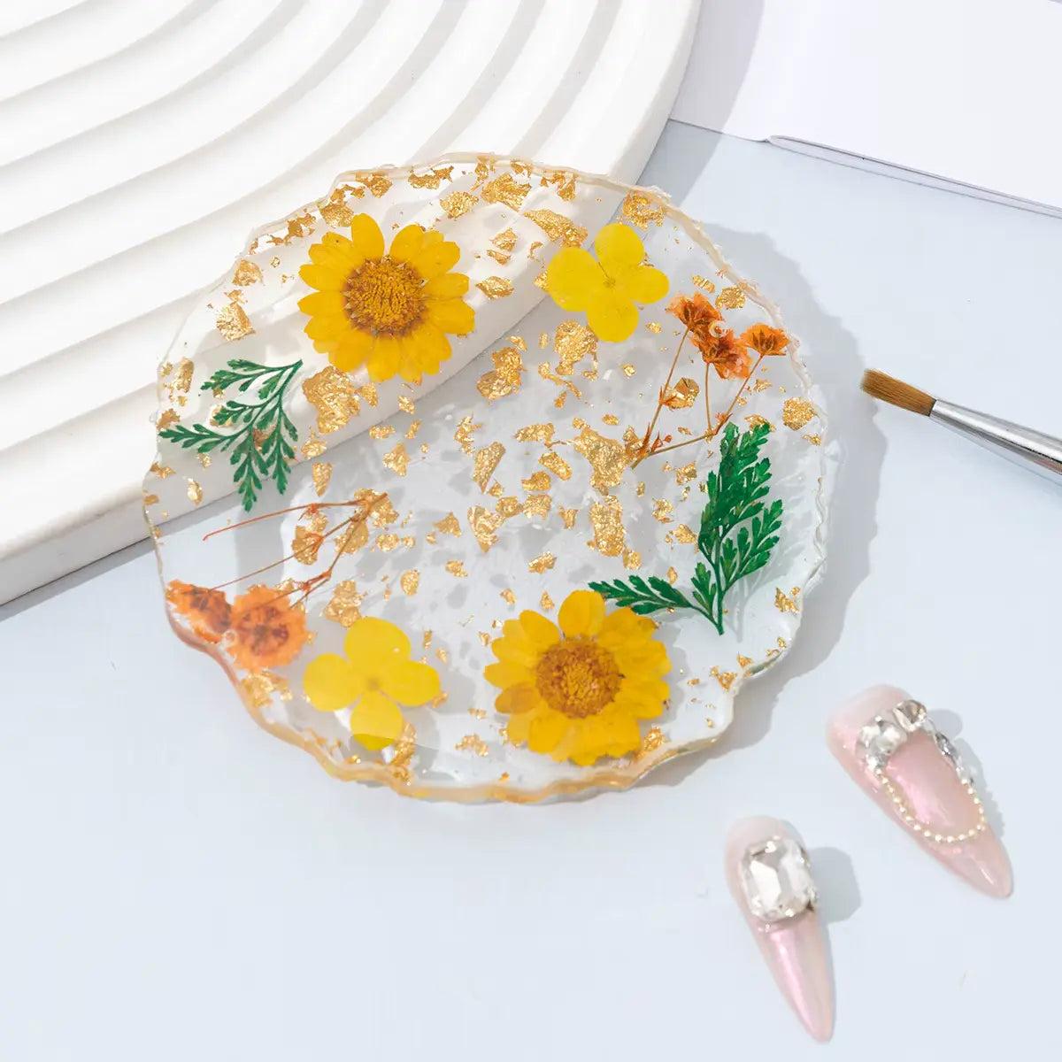 Nail Mixing Color Palette Dried Flower Gold Foil Resin