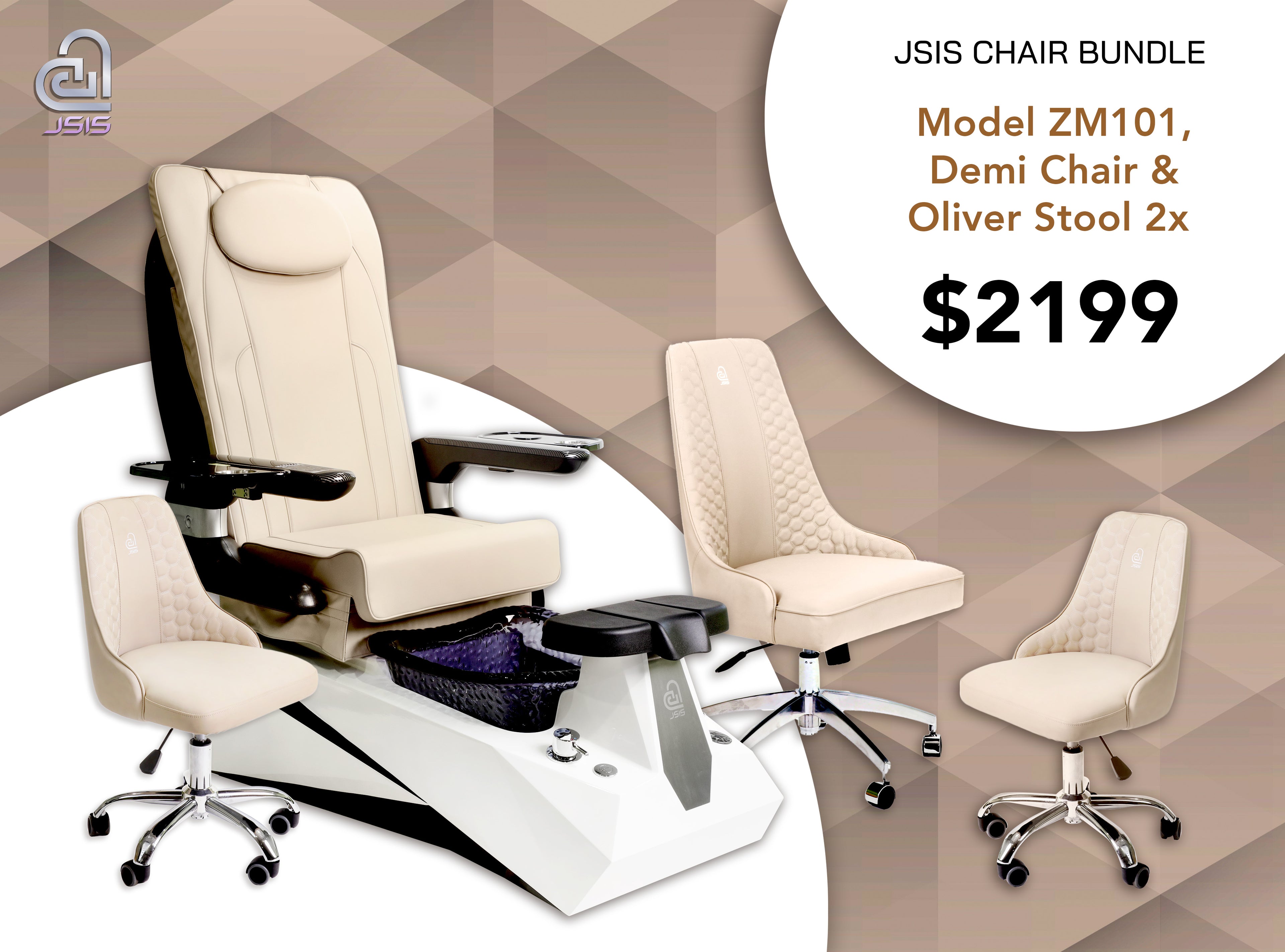 JSIS - Pedicure Spa Chair - ZM101 - FREE Demi & Oliver Stool