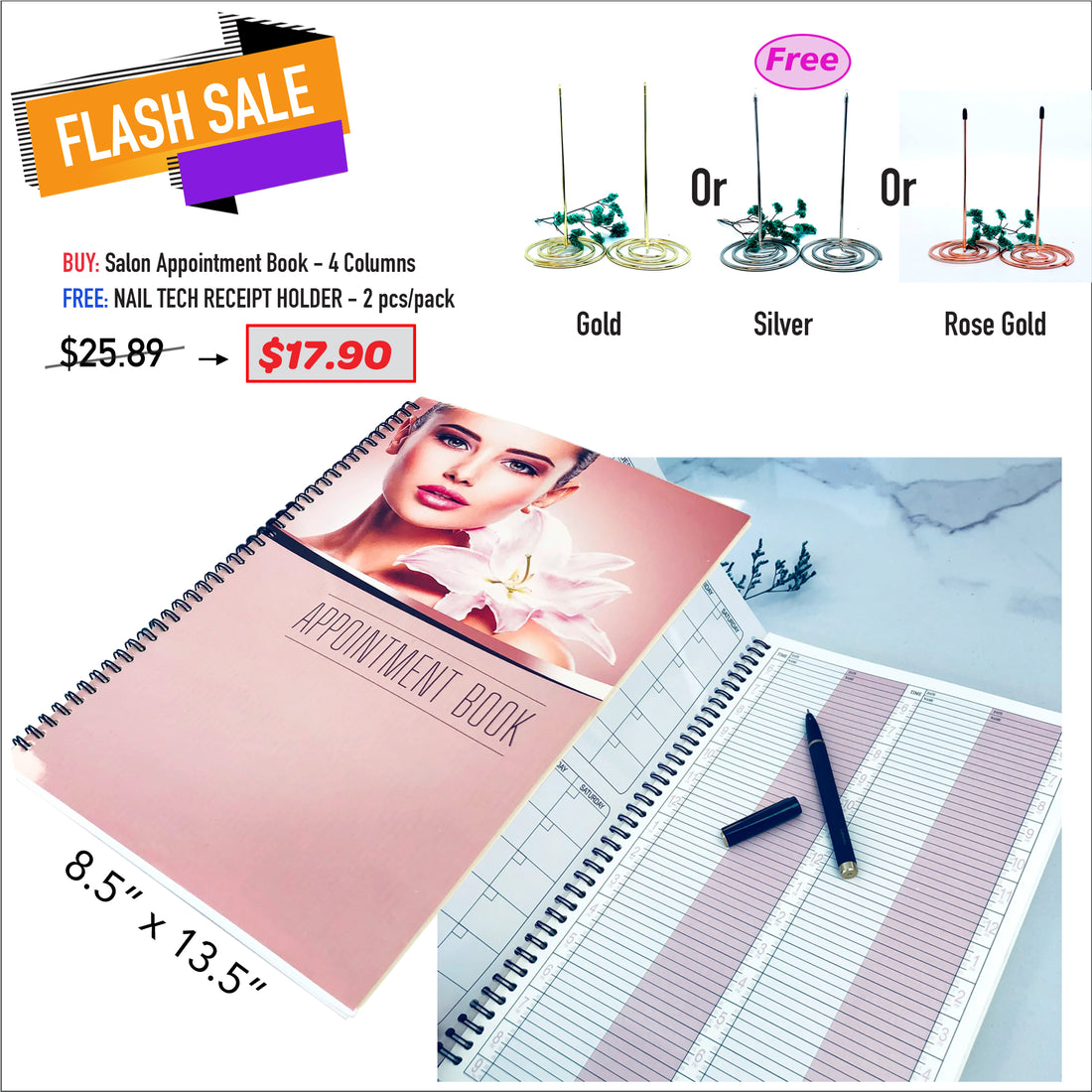 FLASH SALE - Appointment Book 4 Columns & Receipt Holder Bundle