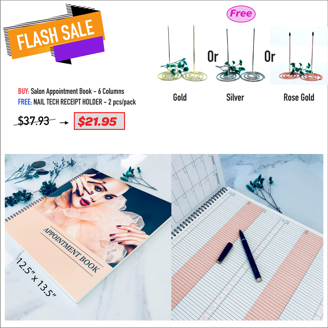FLASH SALE - Appointment Book 6 Columns & Receipt Holder Bundle