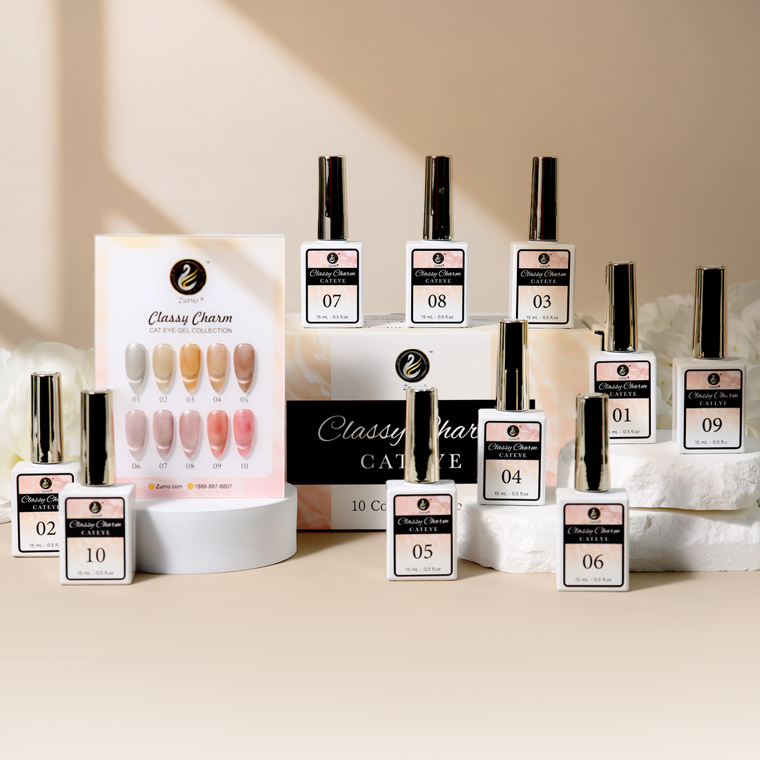 Cat eye gel polish Classy Charm collection featuring a stunning range of magnetic shades for elegant and glamorous nail art