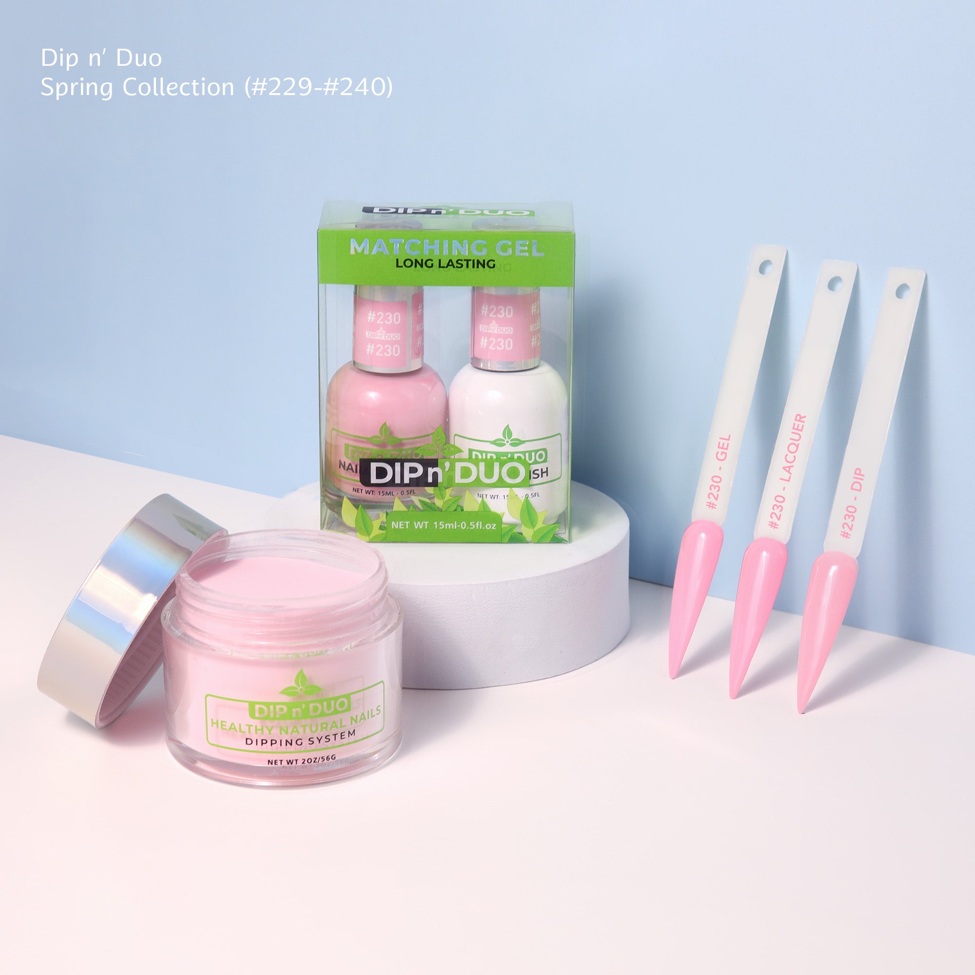 Dip n Duo Spring Collection – Light Pink Gel Polish, Nail Lacquer, & Dipping Powder, Color 230