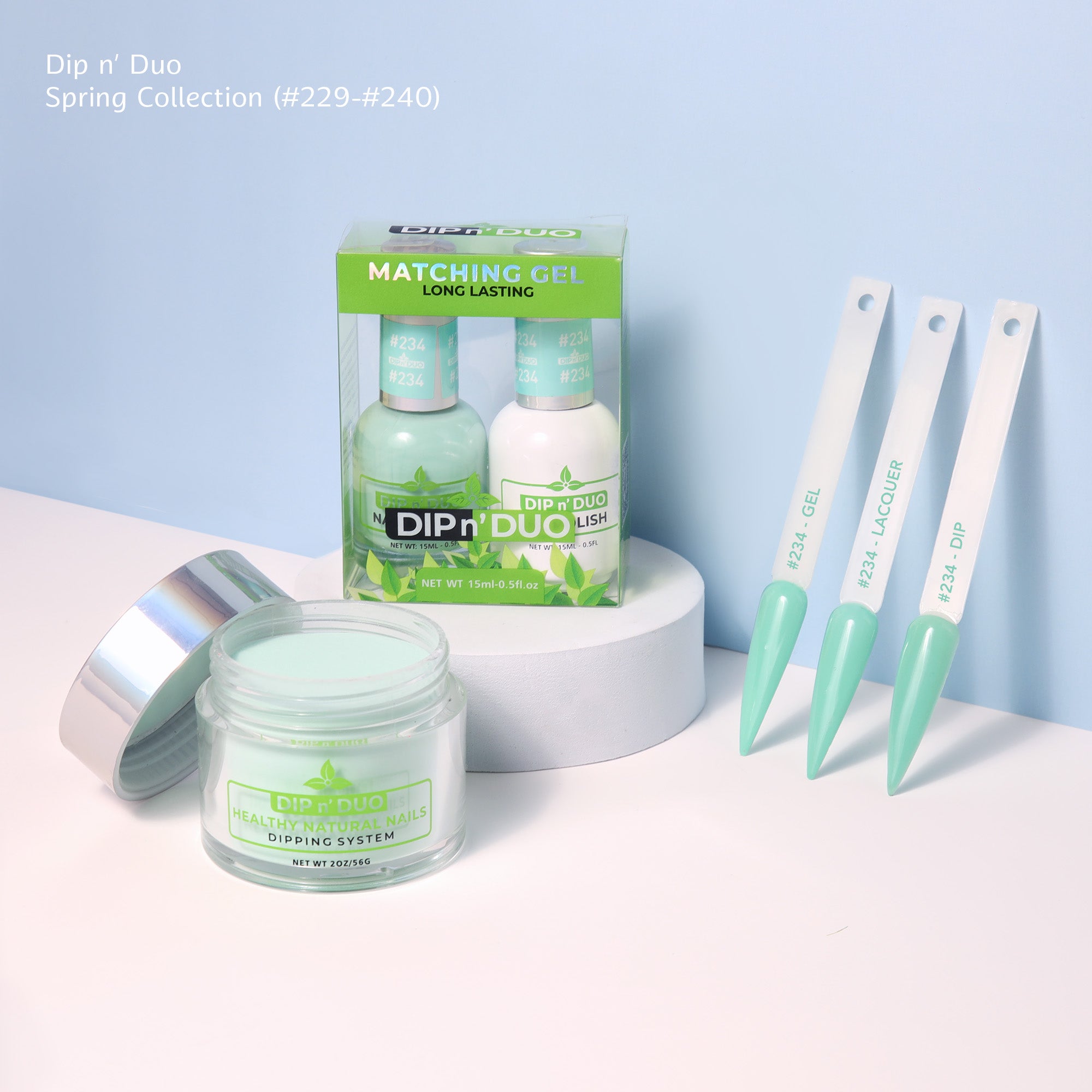 Dip n Duo Spring Collection – Mint Green Gel Polish, Nail Lacquer, & Dipping Powder, Color 234