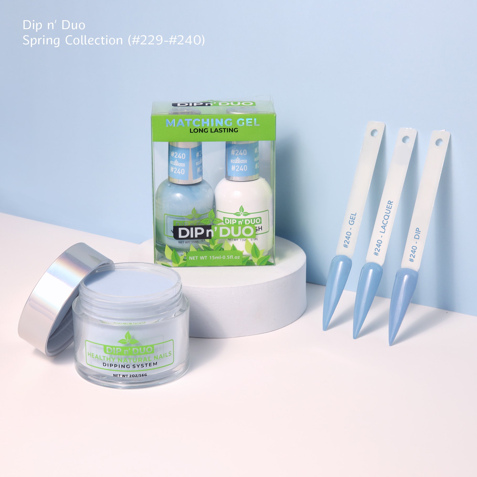 Dip n Duo Spring Collection – Blue Sky Gel Polish, Nail Lacquer, & Dipping Powder, Color 240