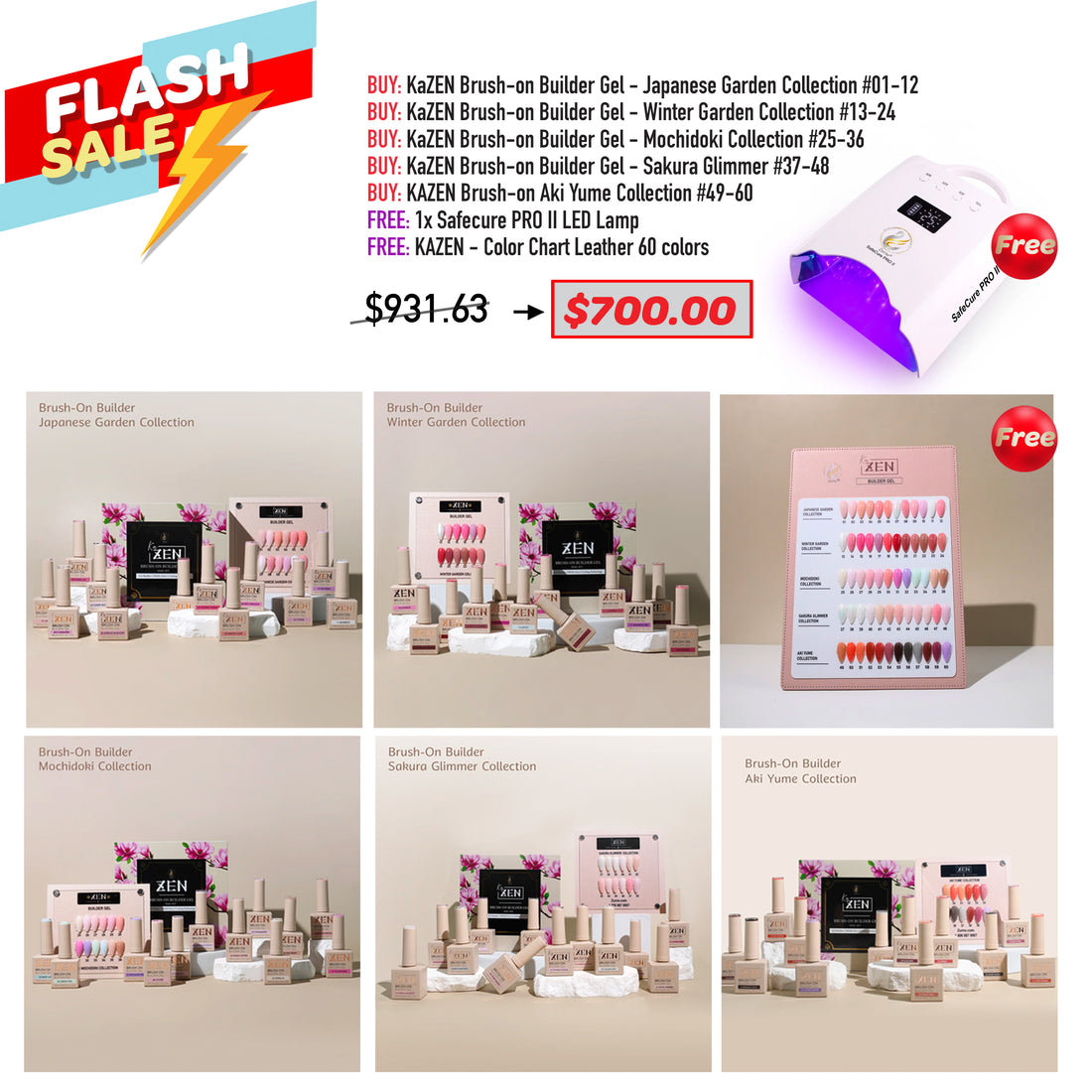FLASH SALE - KAZEN Complete Set Brush-On Builder Gel