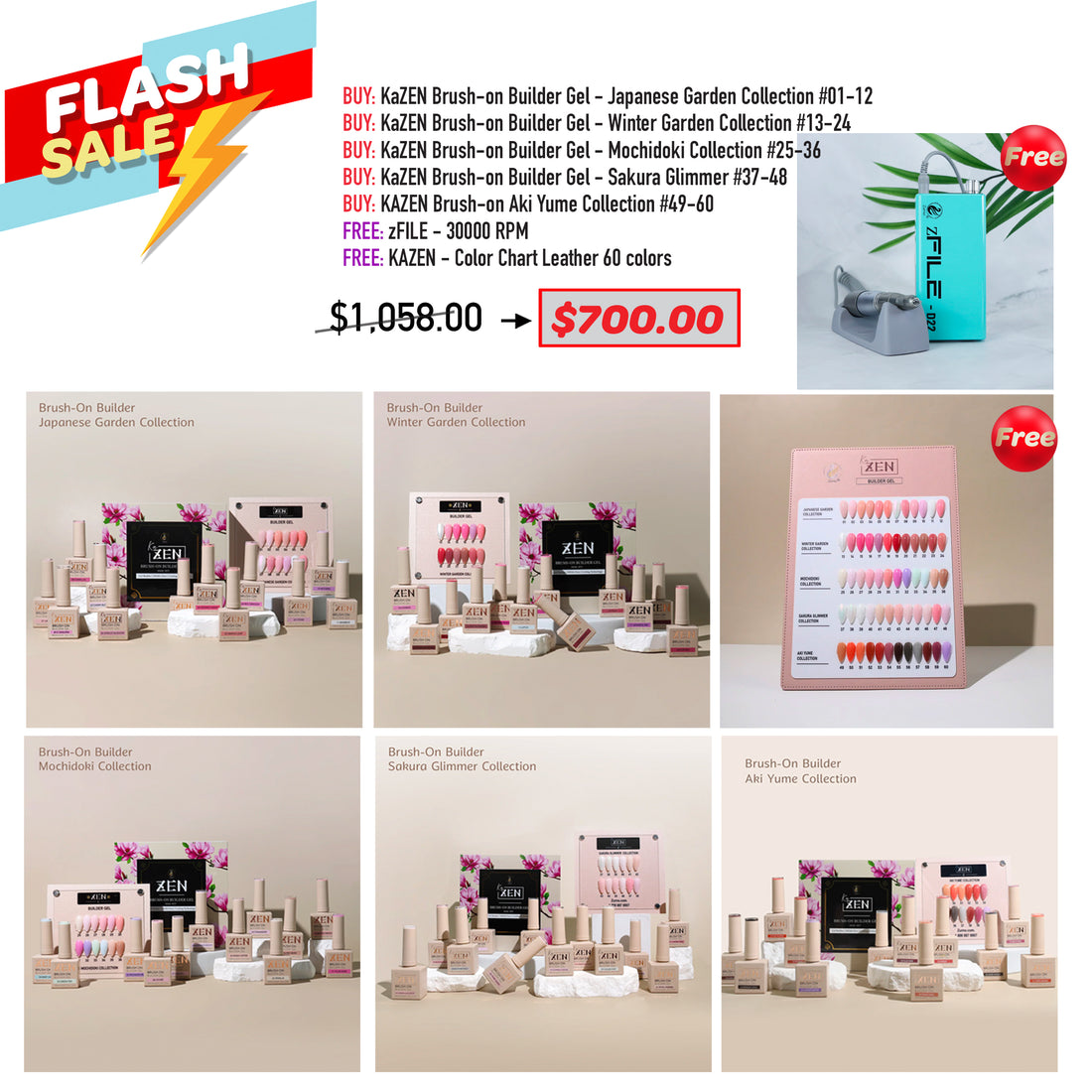 FLASH SALE - KAZEN Complete Set Brush-On Builder Gel