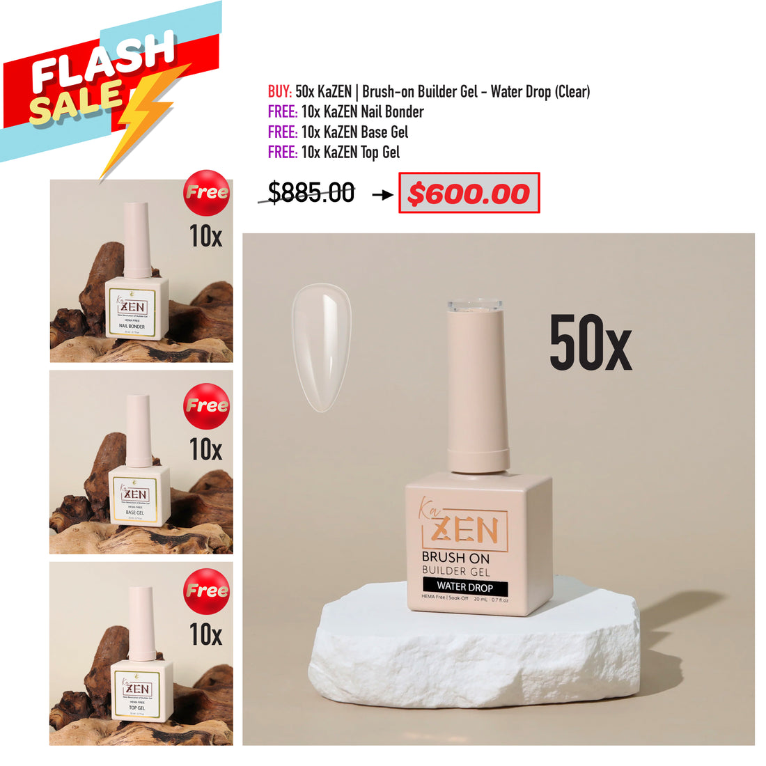 FLASH SALE - 50x Brush-on Builder Gel Water Drop (Clear)