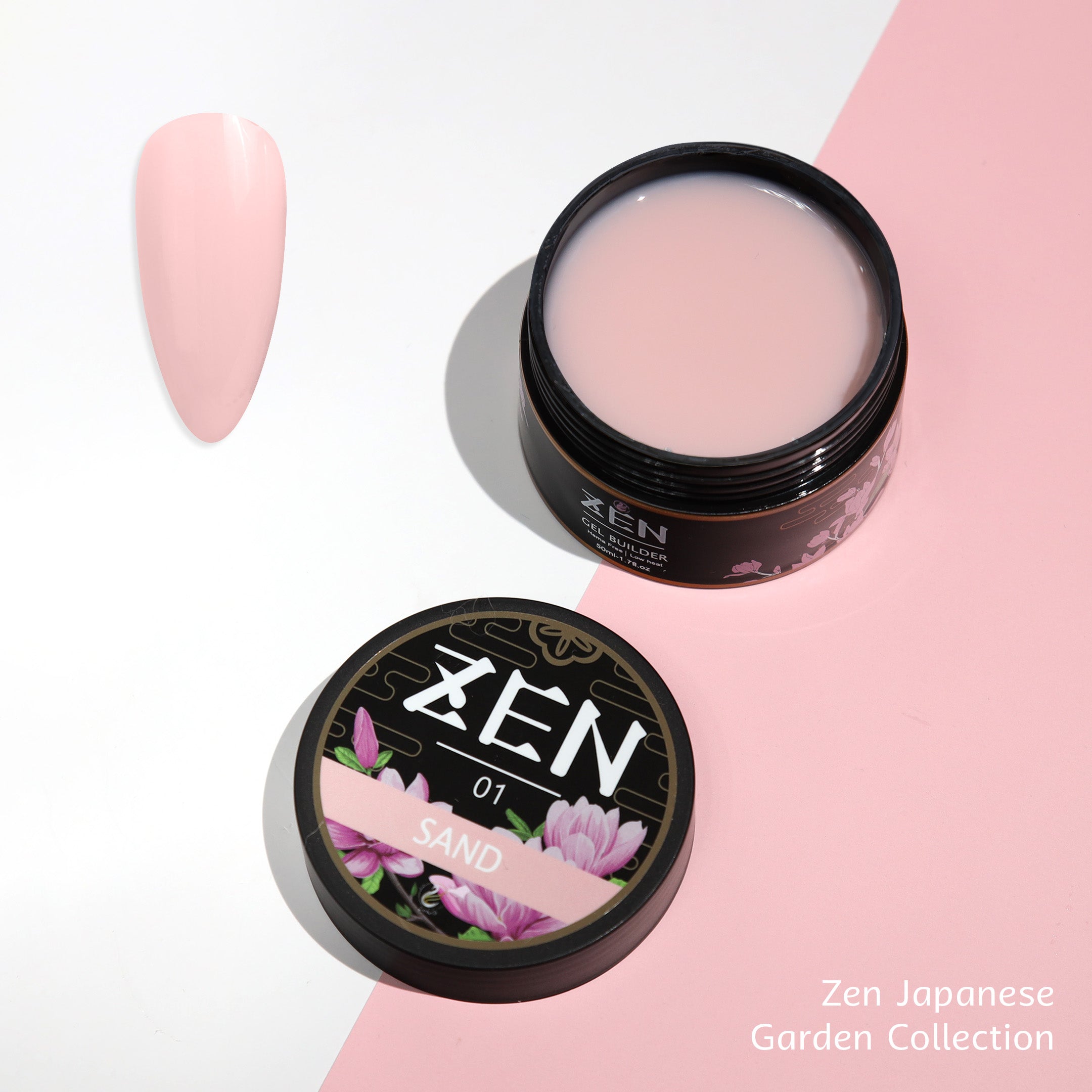 Zen Builder Gel Japanese Garden Collection Color 01 – professional builder gel for creating elegant, natural-looking nails with a soft, subtle hue.