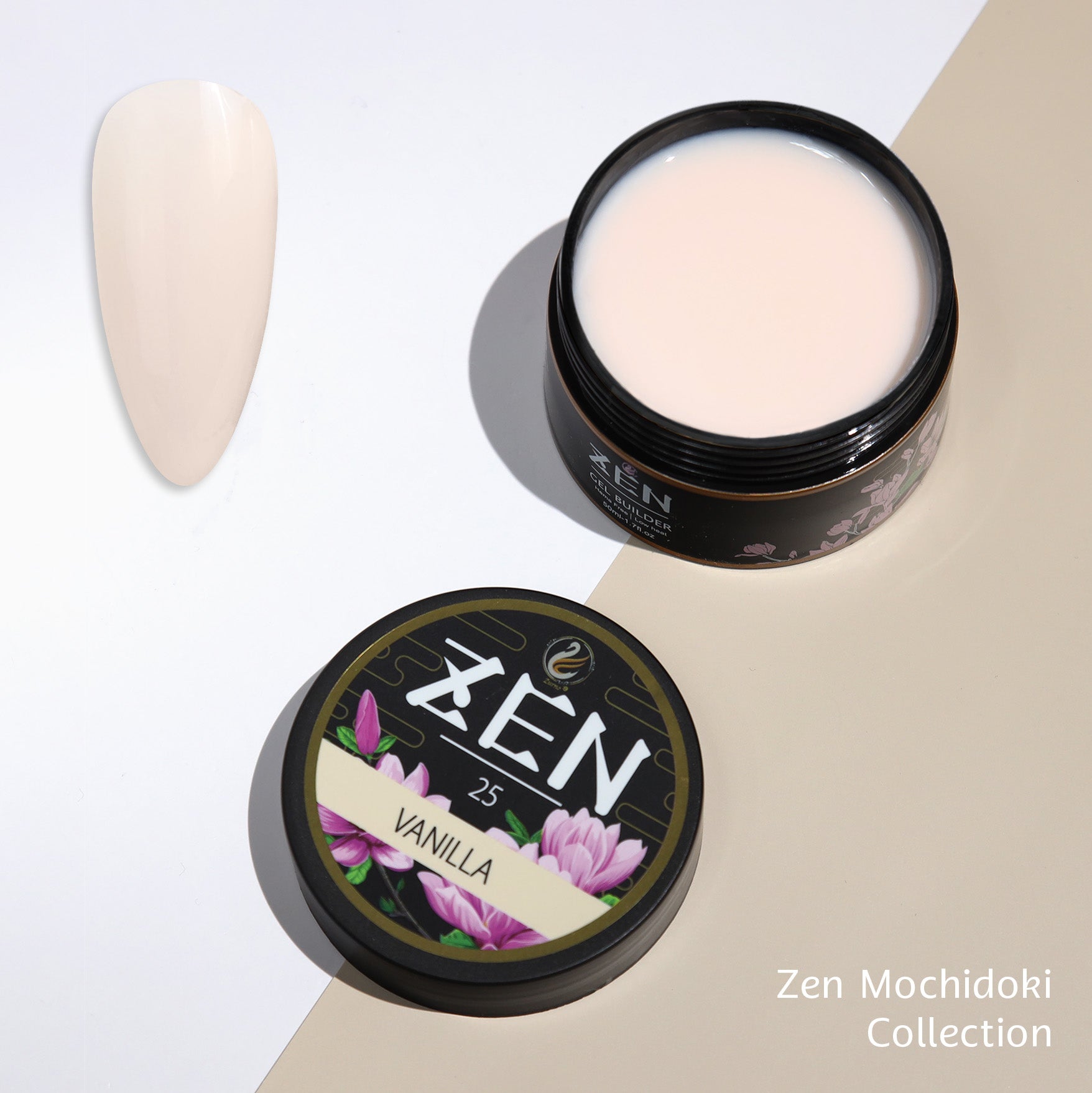 Zen Builder Gel Mochidoki Collection Color 25 – professional builder gel with a soft yet rich, vibrant hue for creating durable, natural-looking nails, perfect for extensions and overlays.