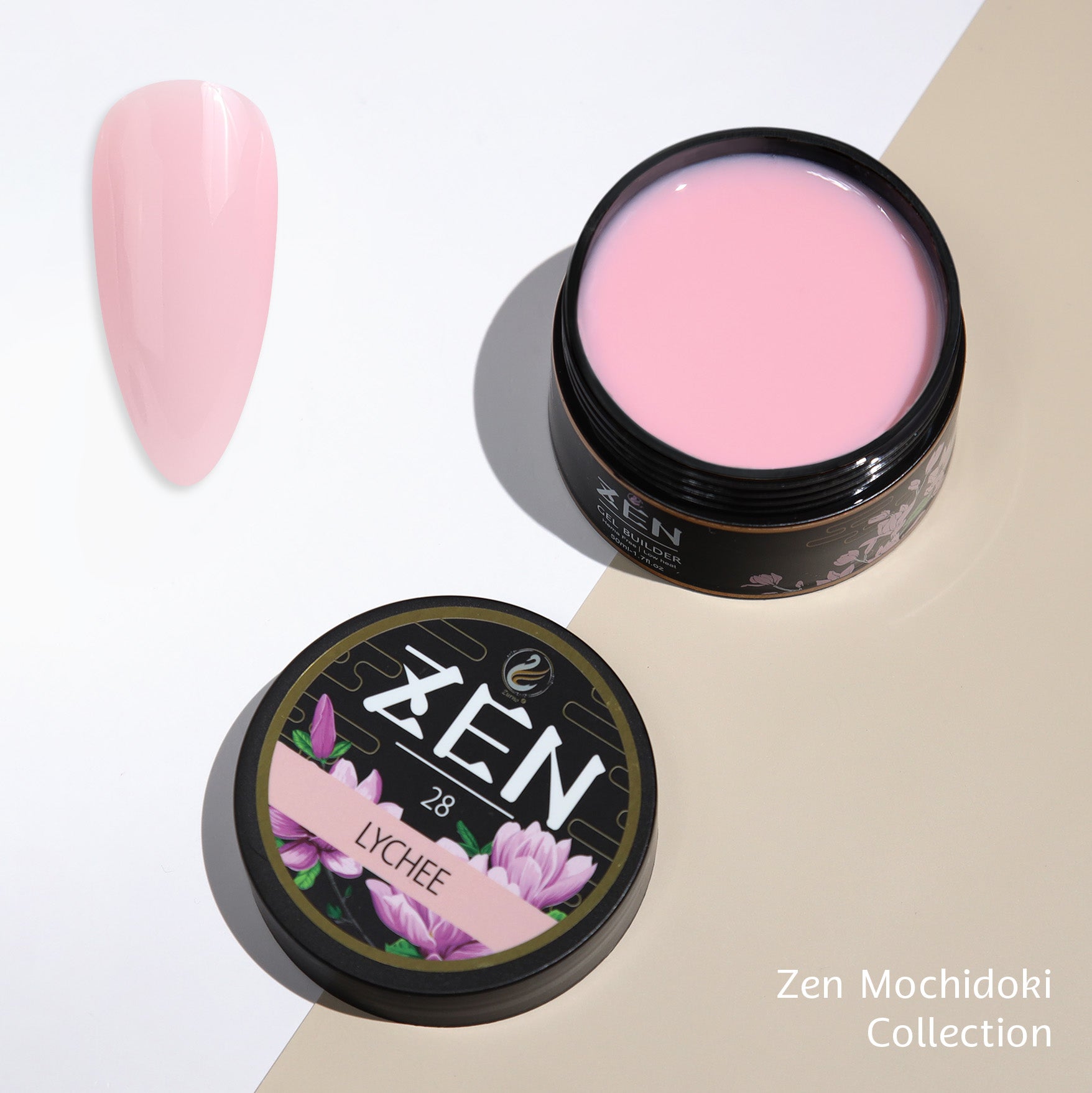 Zen Builder Gel Mochidoki Collection Color 28 – professional builder gel with a soft yet rich, vibrant hue for creating durable, natural-looking nails, perfect for extensions and overlays.