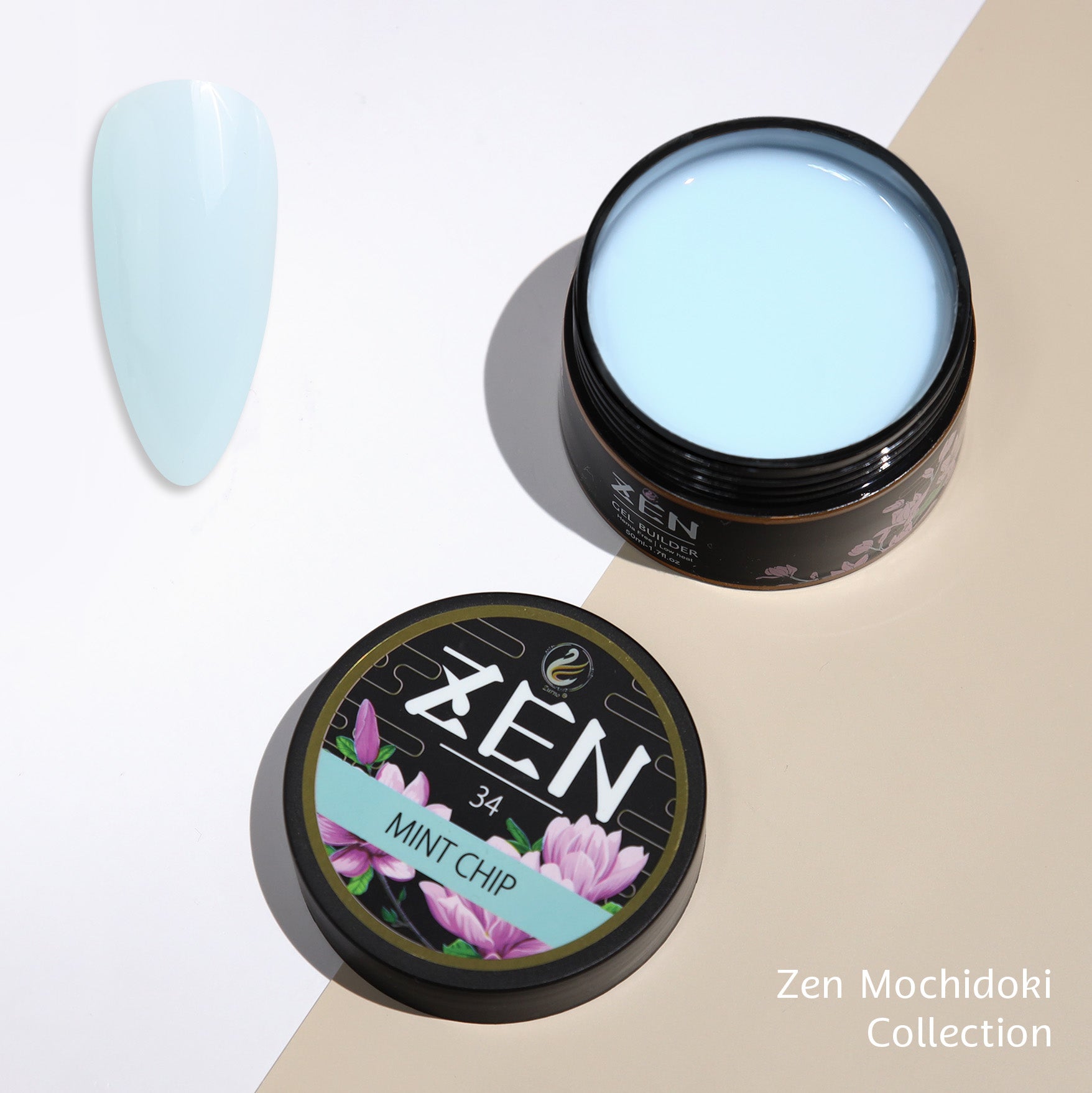 Zen Builder Gel Mochidoki Collection Color 34 – professional builder gel with a soft yet rich, vibrant hue for creating durable, natural-looking nails, perfect for extensions and overlays.