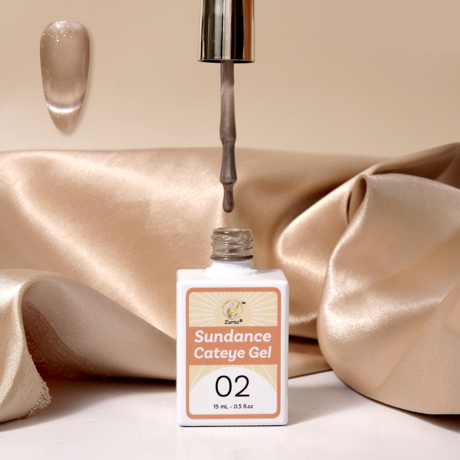 Zurno Sundance Collection Cat Eye Magnetic Gel Nail Polish in Color 02 – shimmering nude tan shade with reflective effect