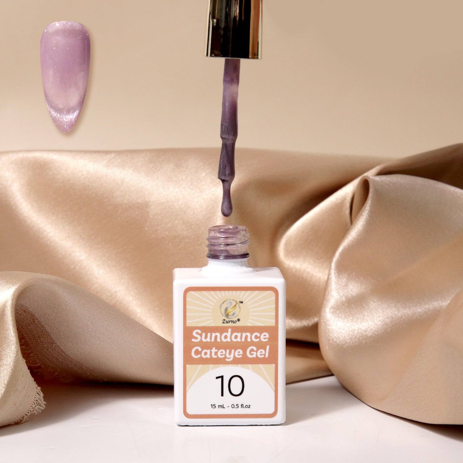 Zurno Sundance Collection Cat Eye Magnetic Gel Nail Polish in Color 10 – shimmering light purple shade with reflective effect