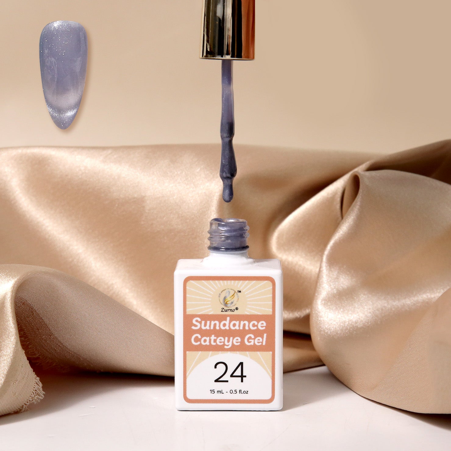 Zurno Sundance Collection Cat Eye Magnetic Gel Nail Polish in Color 24 – shimmering taro purple shade with reflective effect