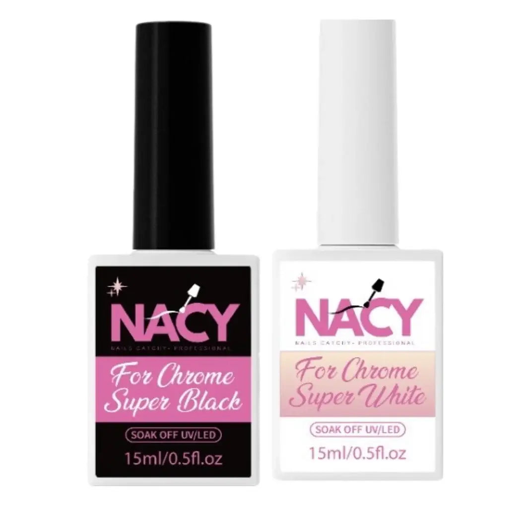 Set Nacy Chrome Super Black & White Gel 0.5oz