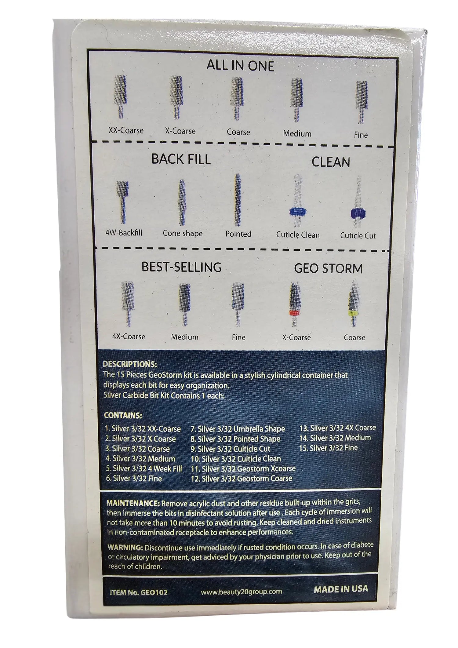 GEOSTORM Full Kit 15 Pieces Most Popular Bits for Nail Technician