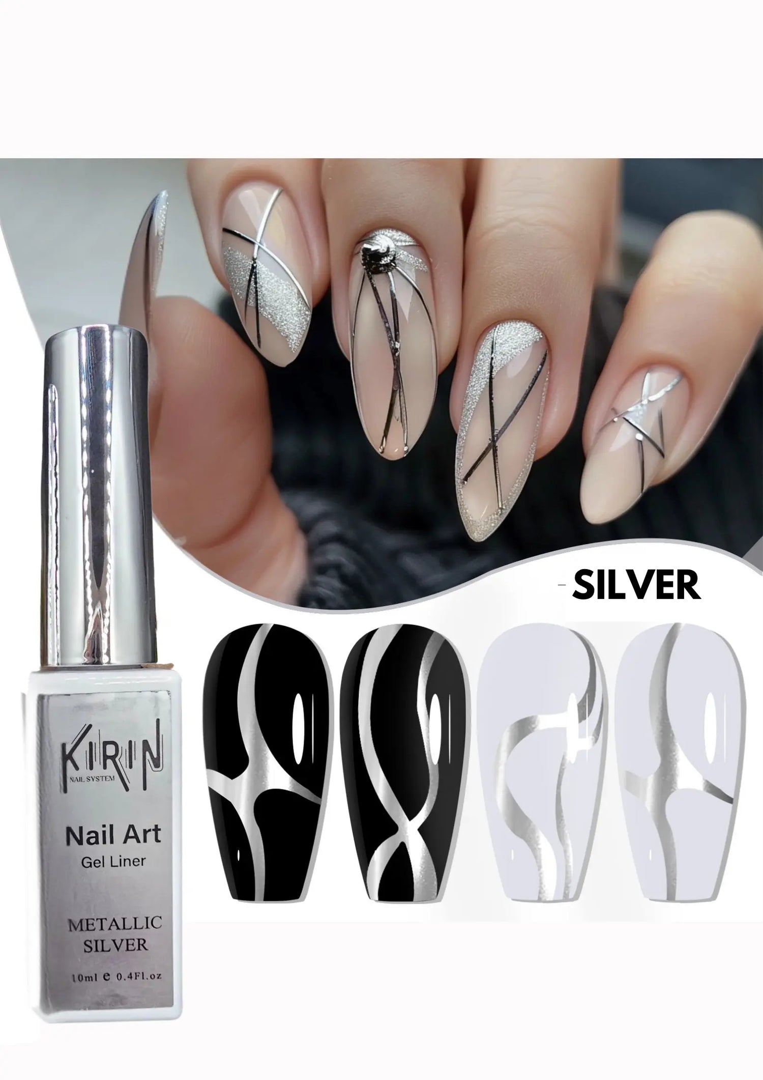 KIRIN Nail Art Gel Liner Metallic 0.4oz (Silver/Gold)