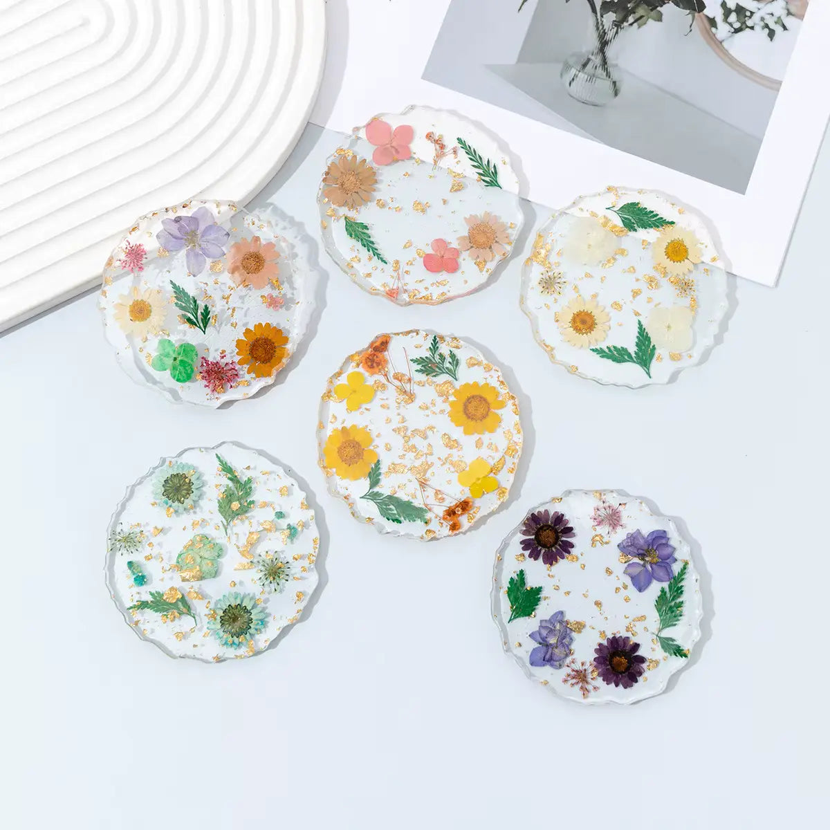 Nail Mixing Color Palette Dried Flower Gold Foil Resin