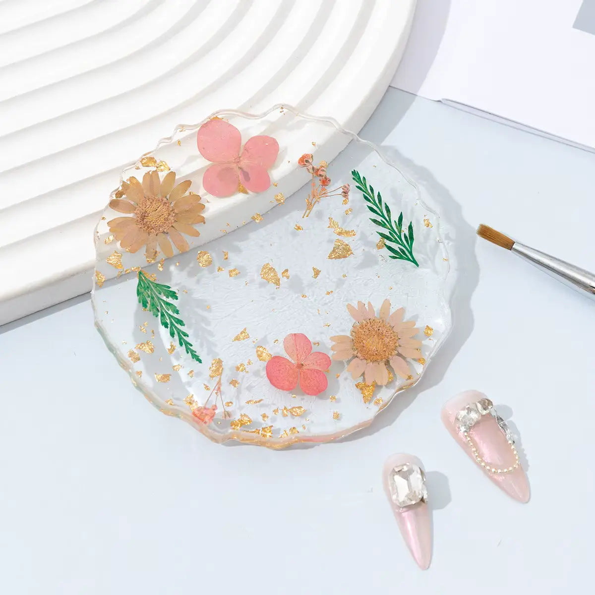 Nail Mixing Color Palette Dried Flower Gold Foil Resin