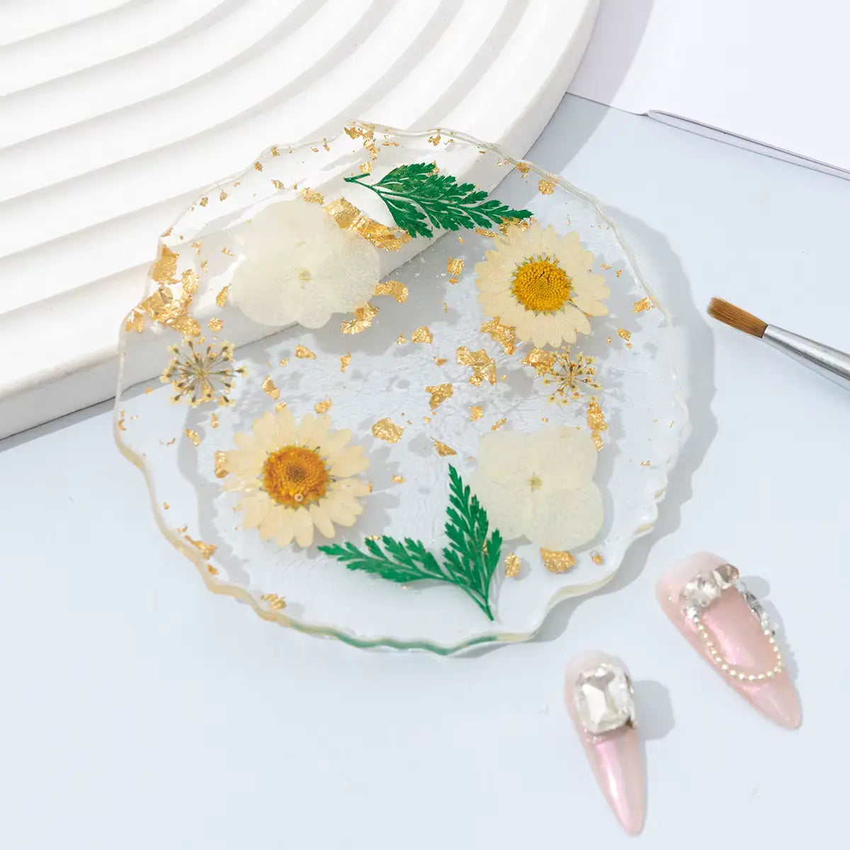 Nail Mixing Color Palette Dried Flower Gold Foil Resin