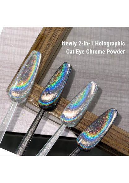 KIRIN 2-in-1 Holographic Cat Eye Magnetic Chrome Powder