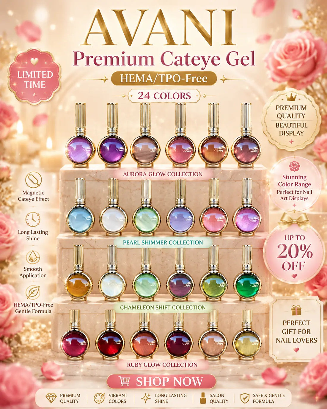 AVANI Premium Gel Polish Fruit Cateye HEMA/TPO-Free (24 colors)