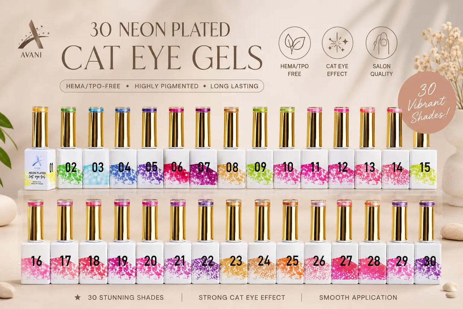AVANI Premium Gel Polish Neon Plated Cateye HEMA/TPO-Free (30 colors)