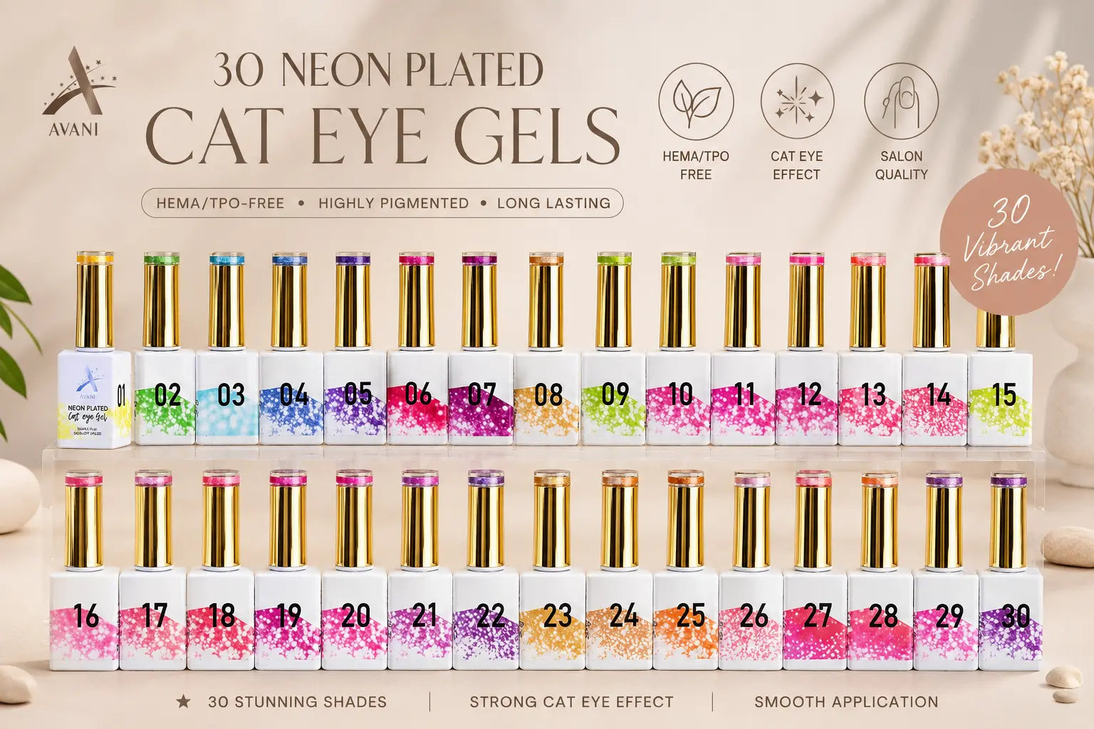 AVANI Premium Gel Polish Neon Plated Cateye HEMA/TPO-Free (30 colors)