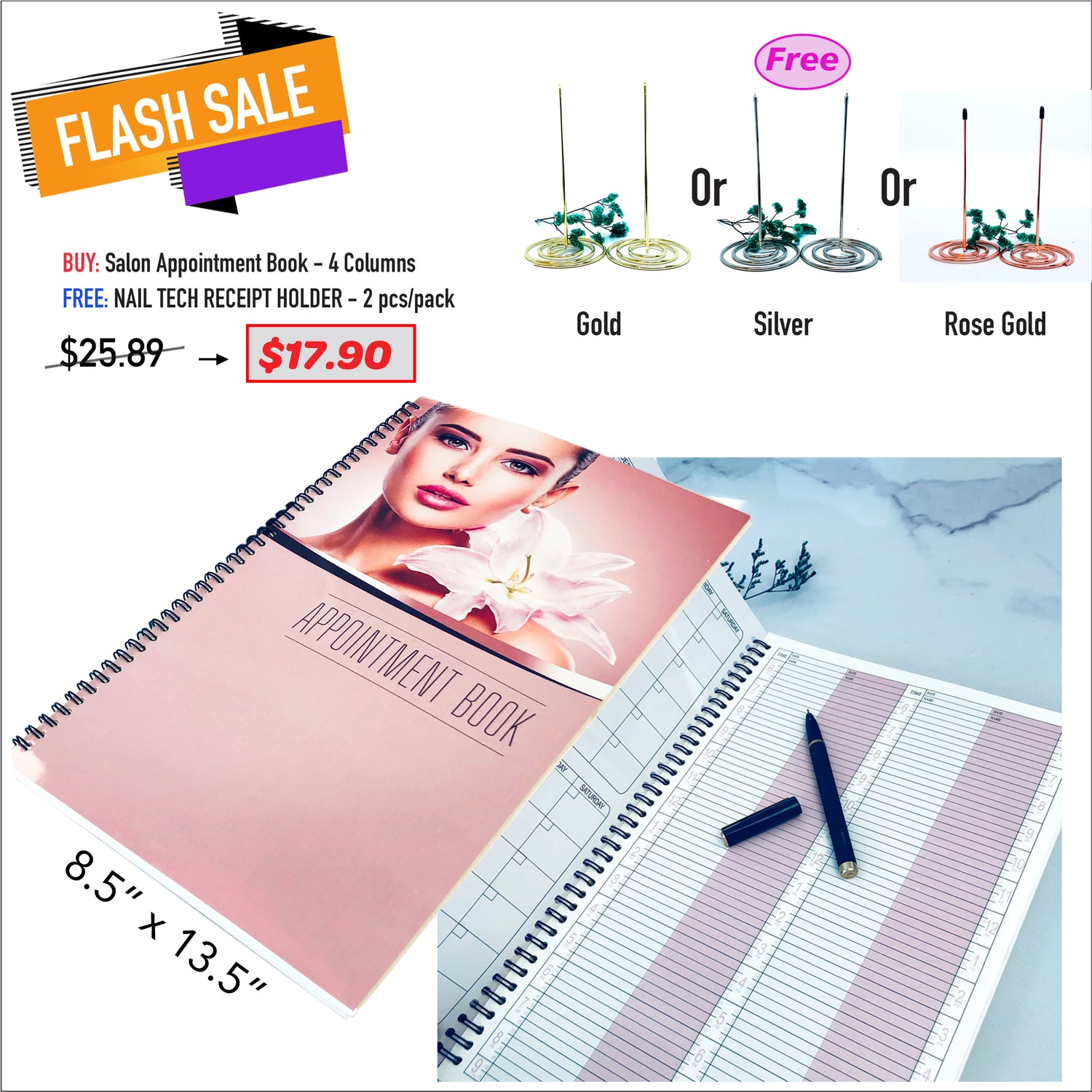 FLASH SALE - Appointment Book 4 Columns &amp; Receipt Holder Bundle