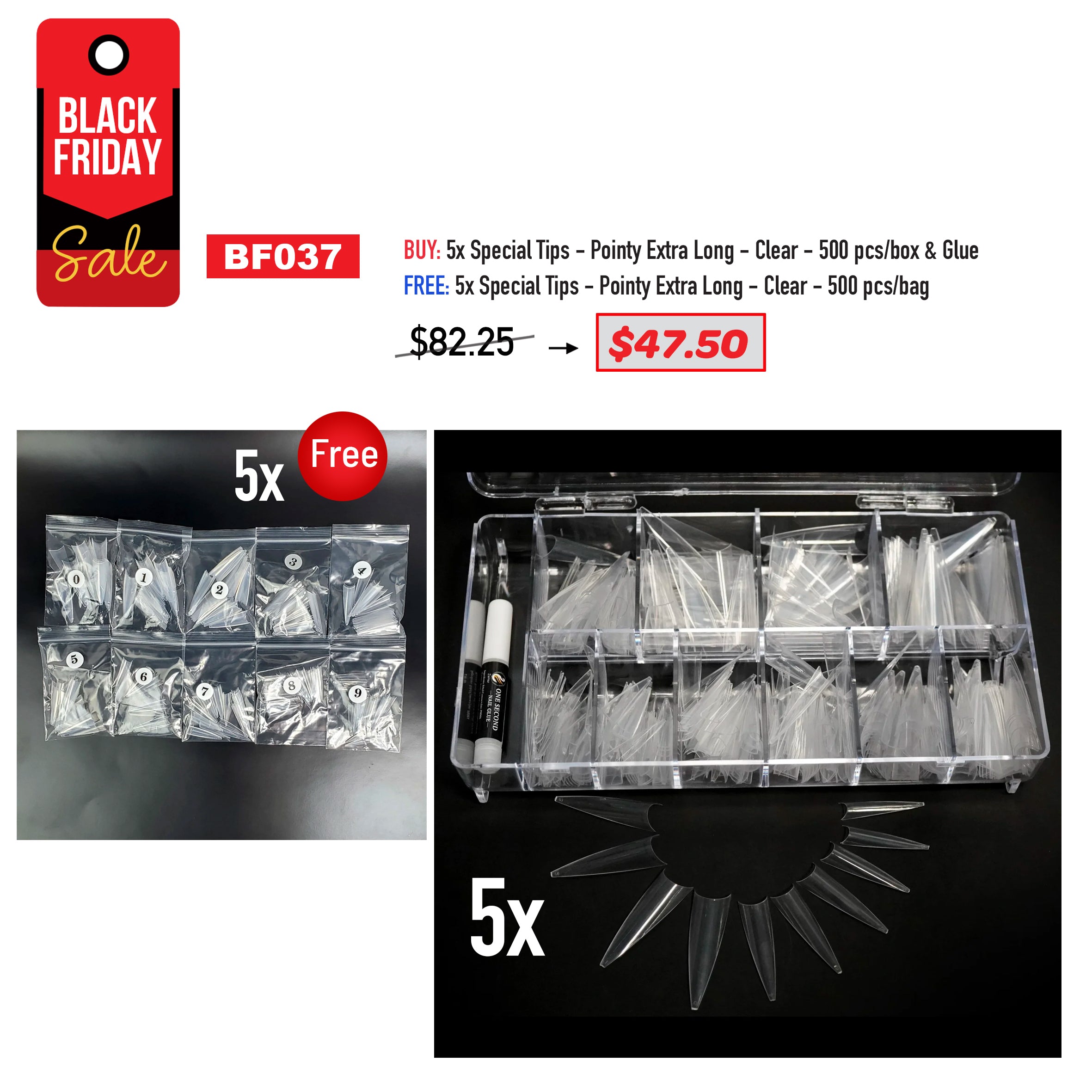 BLACK FRIDAY - Pointy Clear Tips Box &amp; Glue Bundle