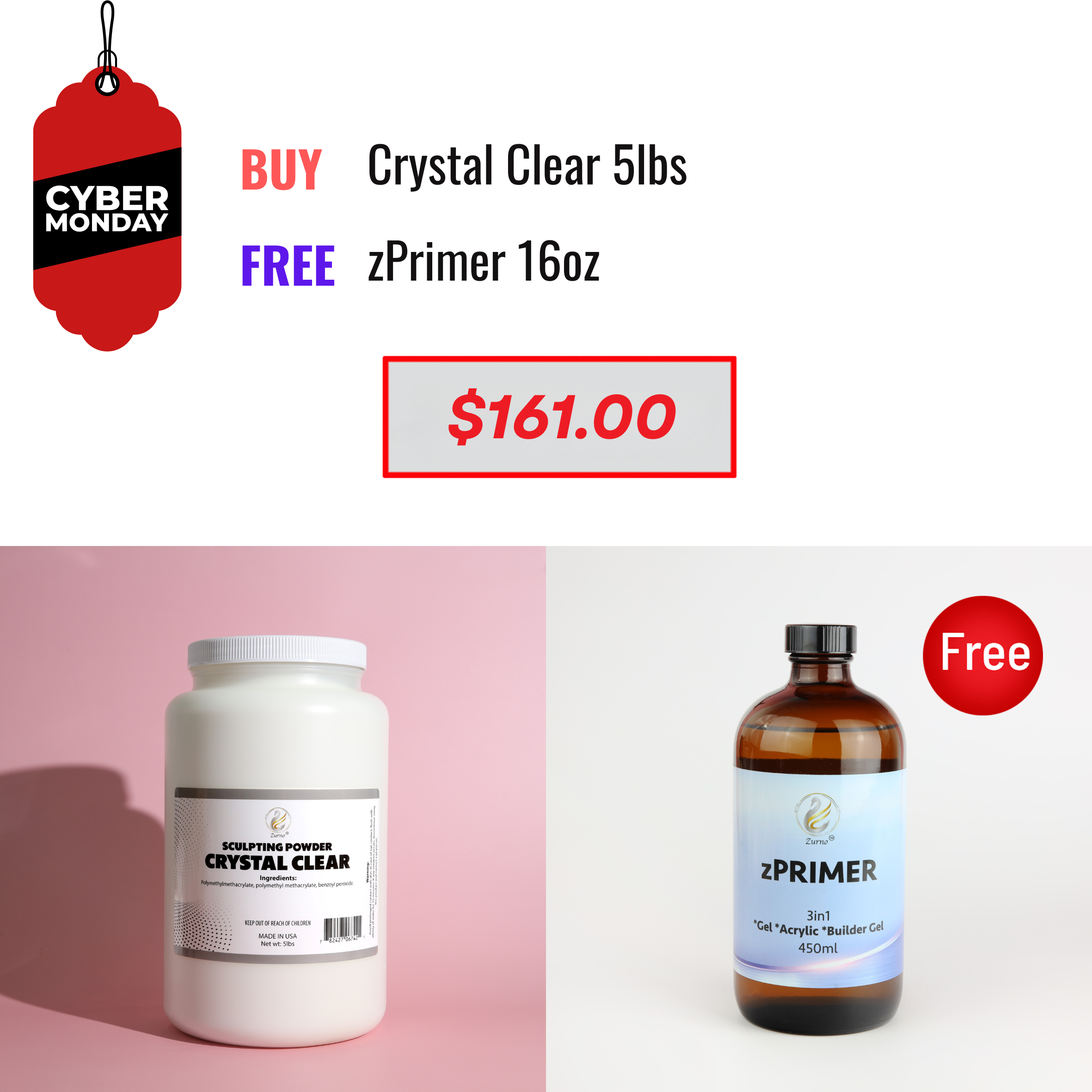 CYBER MONDAY SALE - Natural Pink OR Crystal Clear 5lbs &amp; zPrimer Bundle