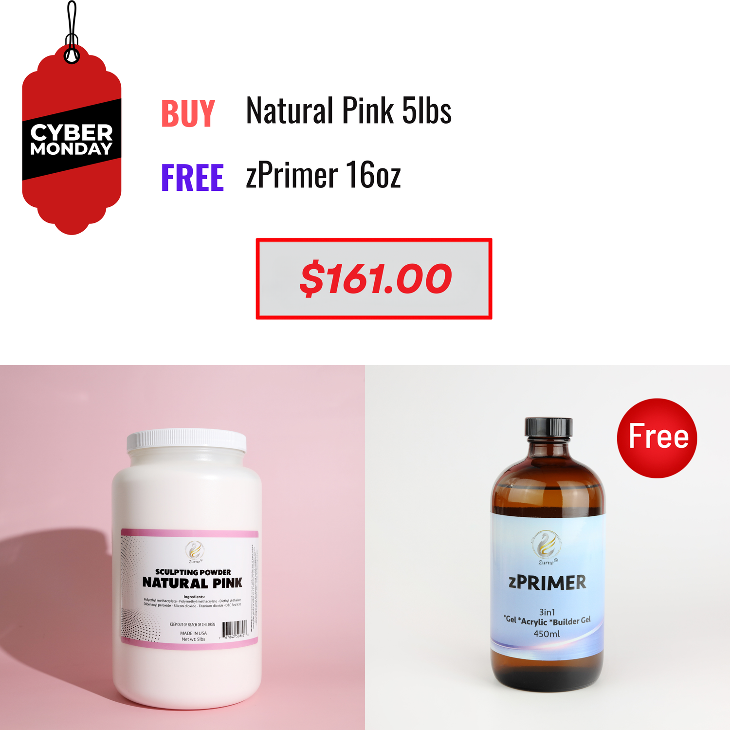 CYBER MONDAY SALE - Natural Pink OR Crystal Clear 5lbs &amp; zPrimer Bundle