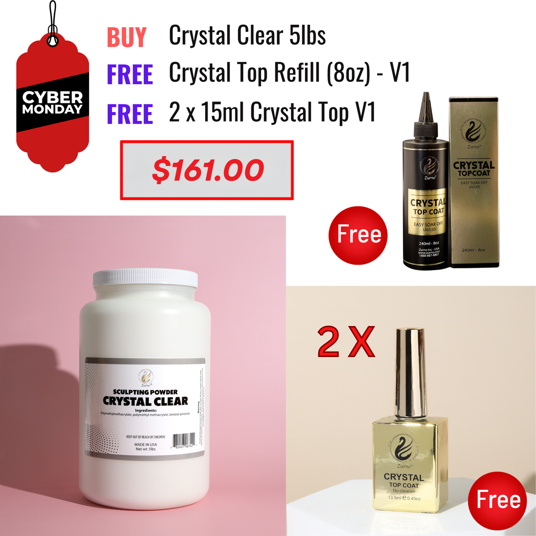 CYBER MONDAY SALE - Natural Pink 5lbs OR Crystal Clear 5lbs & Crystal Top Bundle