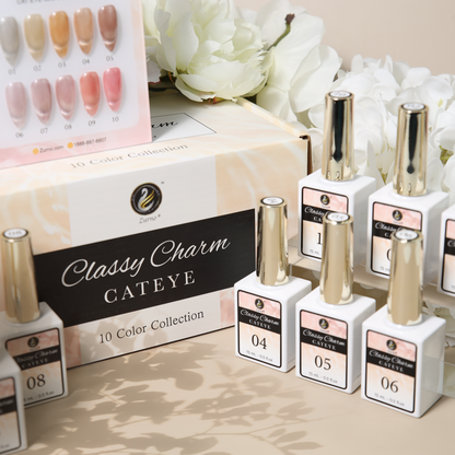 Cat eye gel polish Classy Charm collection featuring a stunning range of magnetic shades for elegant and glamorous nail art