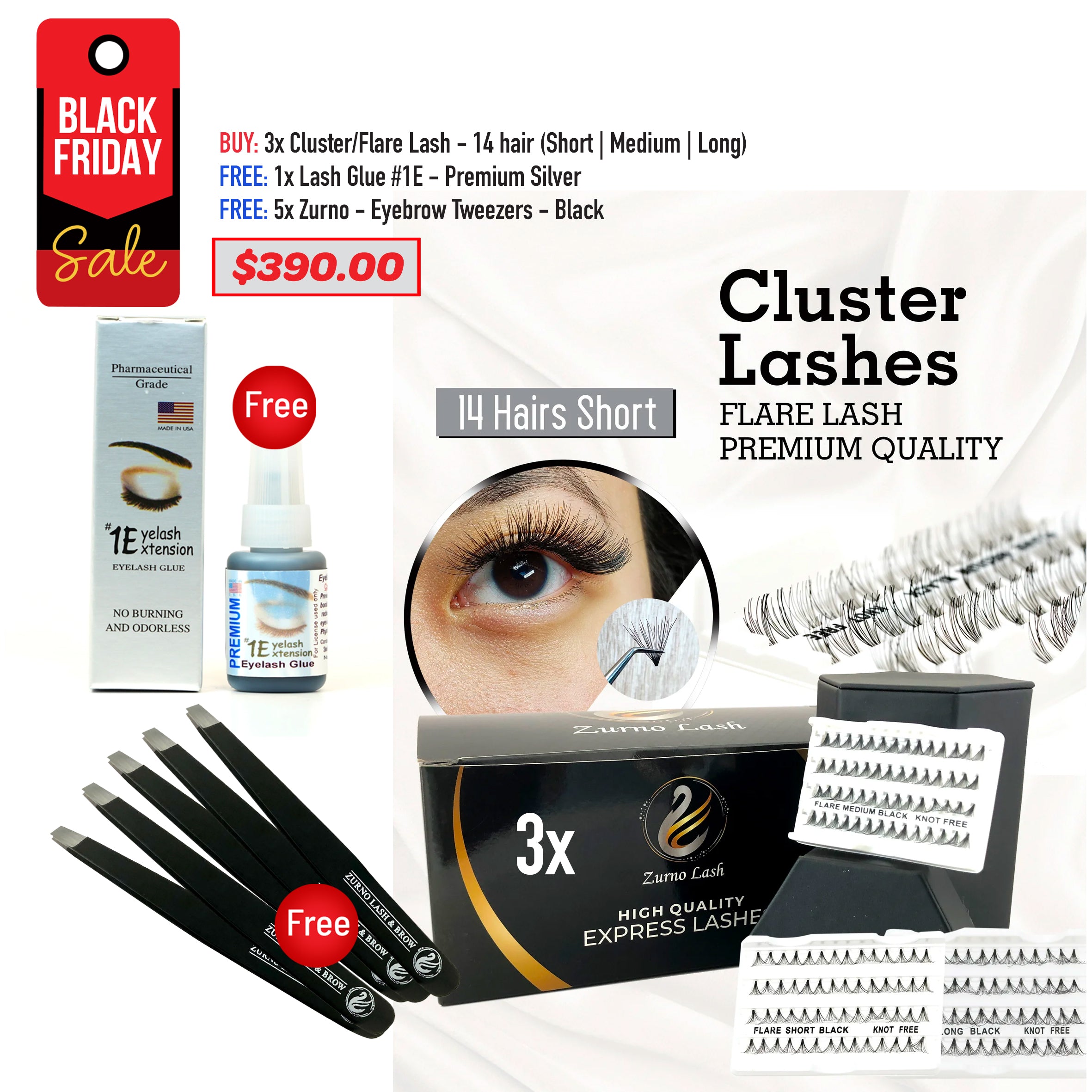 BLACK FRIDAY SALE - Zurno - 14 Hair Cluster/Flare Lash Bundle