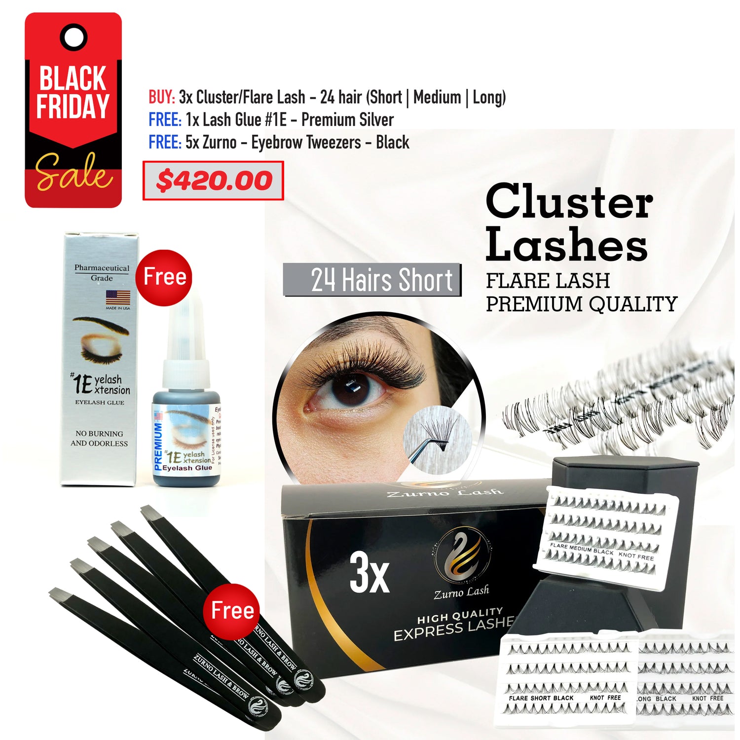 BLACK FRIDAY SALE - Zurno - 24 Hair Cluster/Flare Lash Bundle
