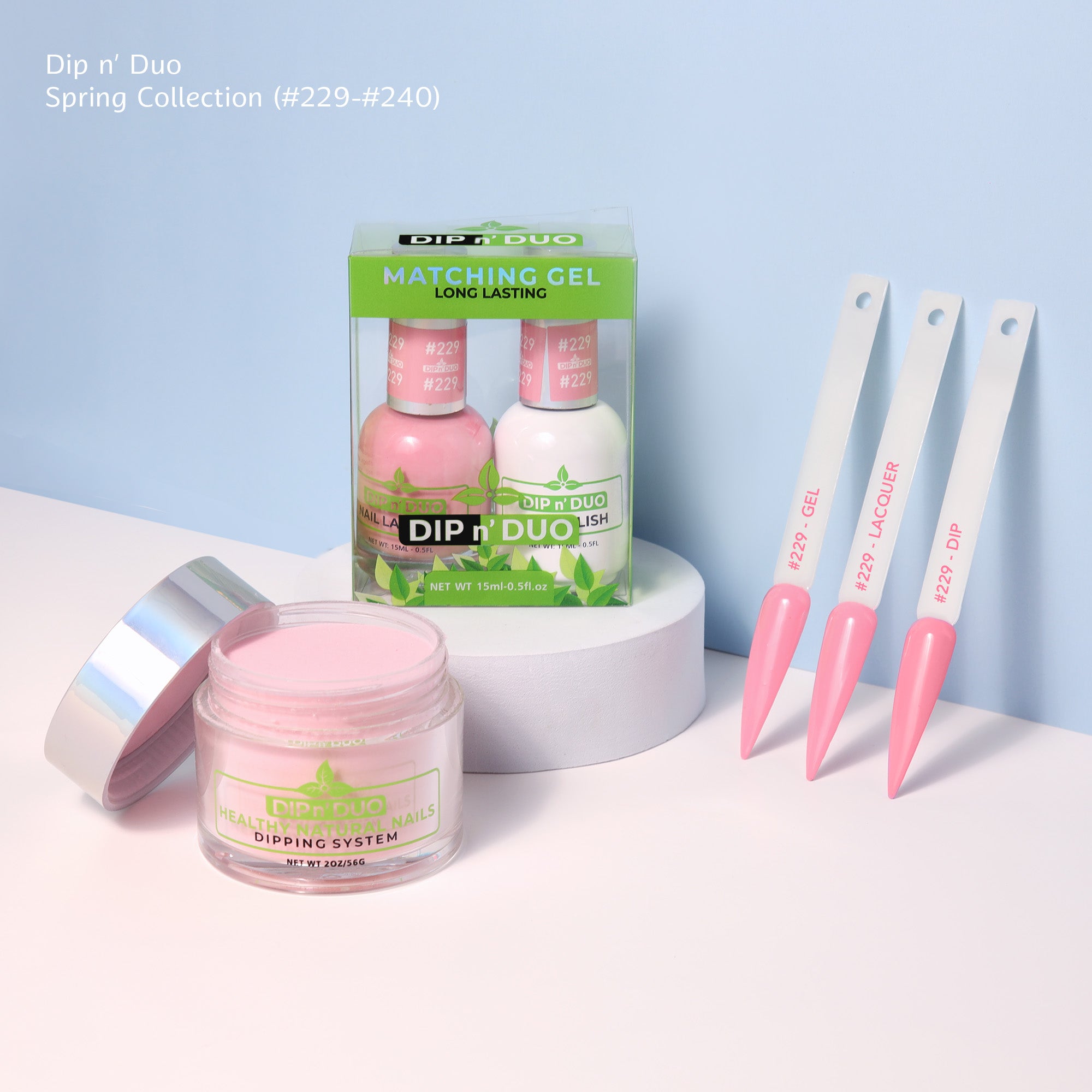 Dip n Duo Spring Collection – Watermelon Pink Gel Polish, Nail Lacquer, &amp; Dipping Powder, Color 229