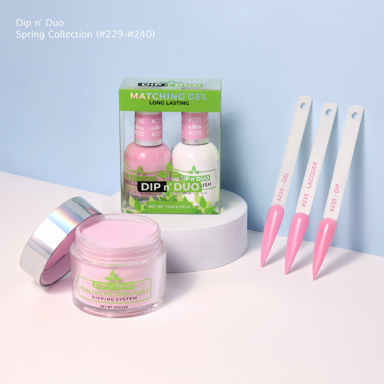 Dip n Duo Spring Collection – Bubblegum Pink Gel Polish, Nail Lacquer, &amp; Dipping Powder, Color 235