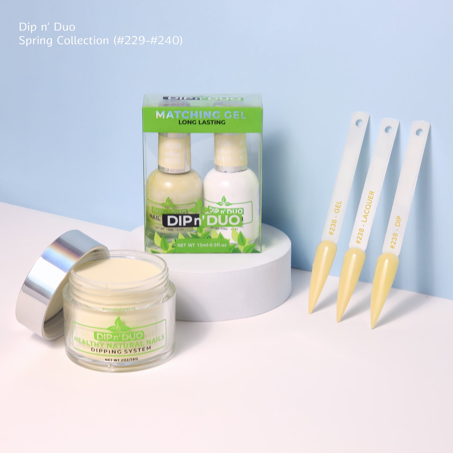 Dip n Duo Spring Collection – Light Yellow Gel Polish, Nail Lacquer, &amp; Dipping Powder, Color 238