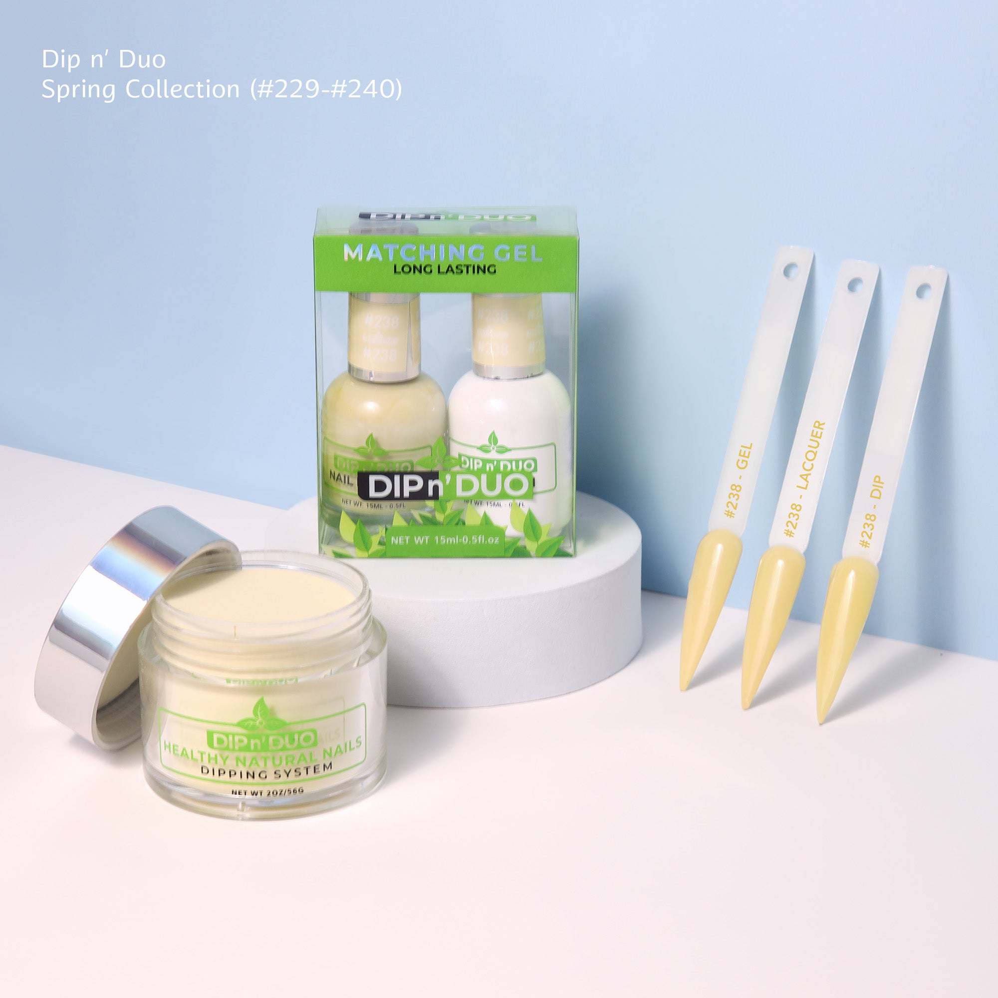 Dip n Duo Spring Collection – Light Yellow Gel Polish, Nail Lacquer, &amp; Dipping Powder, Color 238