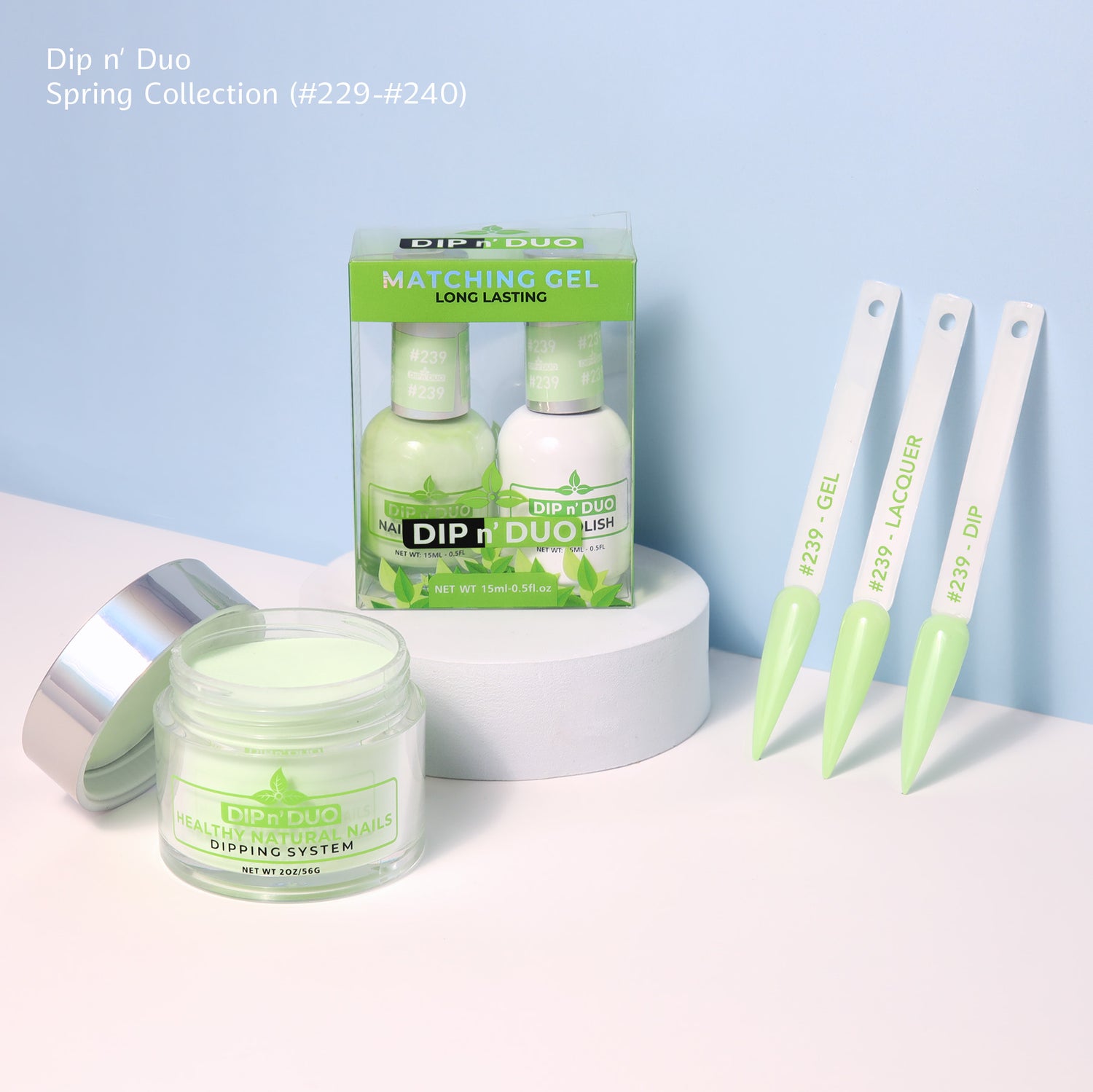 Dip n Duo Spring Collection – Light Mint Green Gel Polish, Nail Lacquer, &amp; Dipping Powder, Color 239