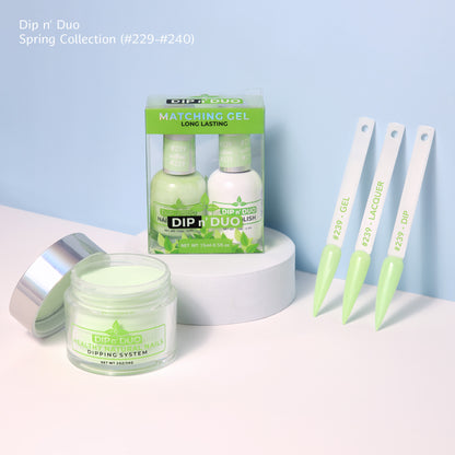 Dip n Duo Spring Collection – Light Mint Green Gel Polish, Nail Lacquer, &amp; Dipping Powder, Color 239