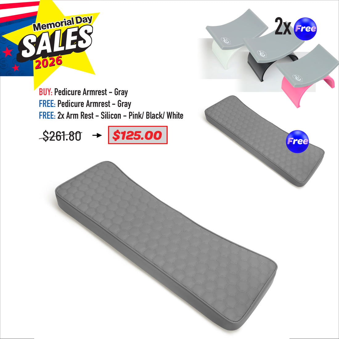 MEMORIAL DAY DEAL - Pedicure Armrest - Gray