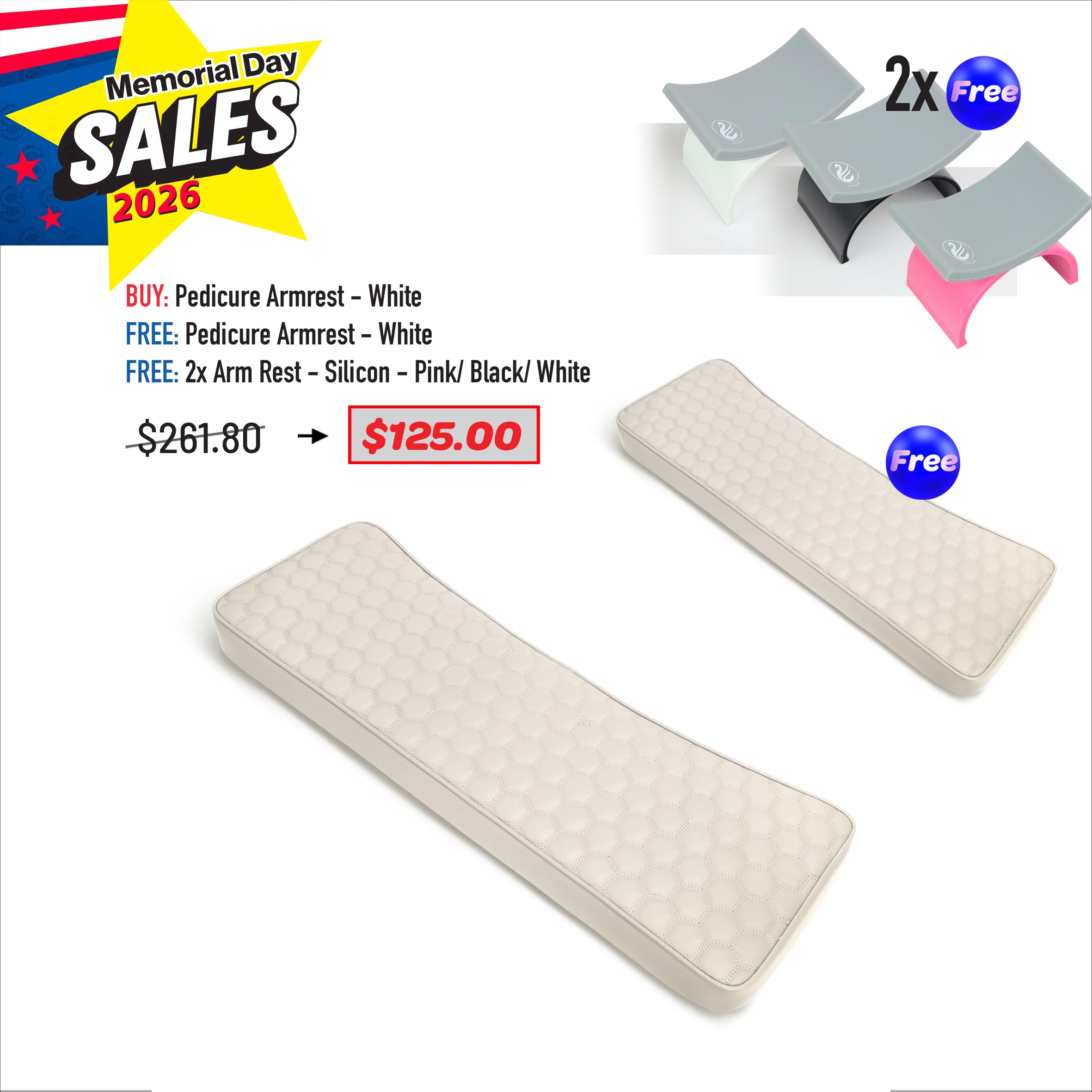 MEMORIAL DAY DEAL - Pedicure Armrest - White