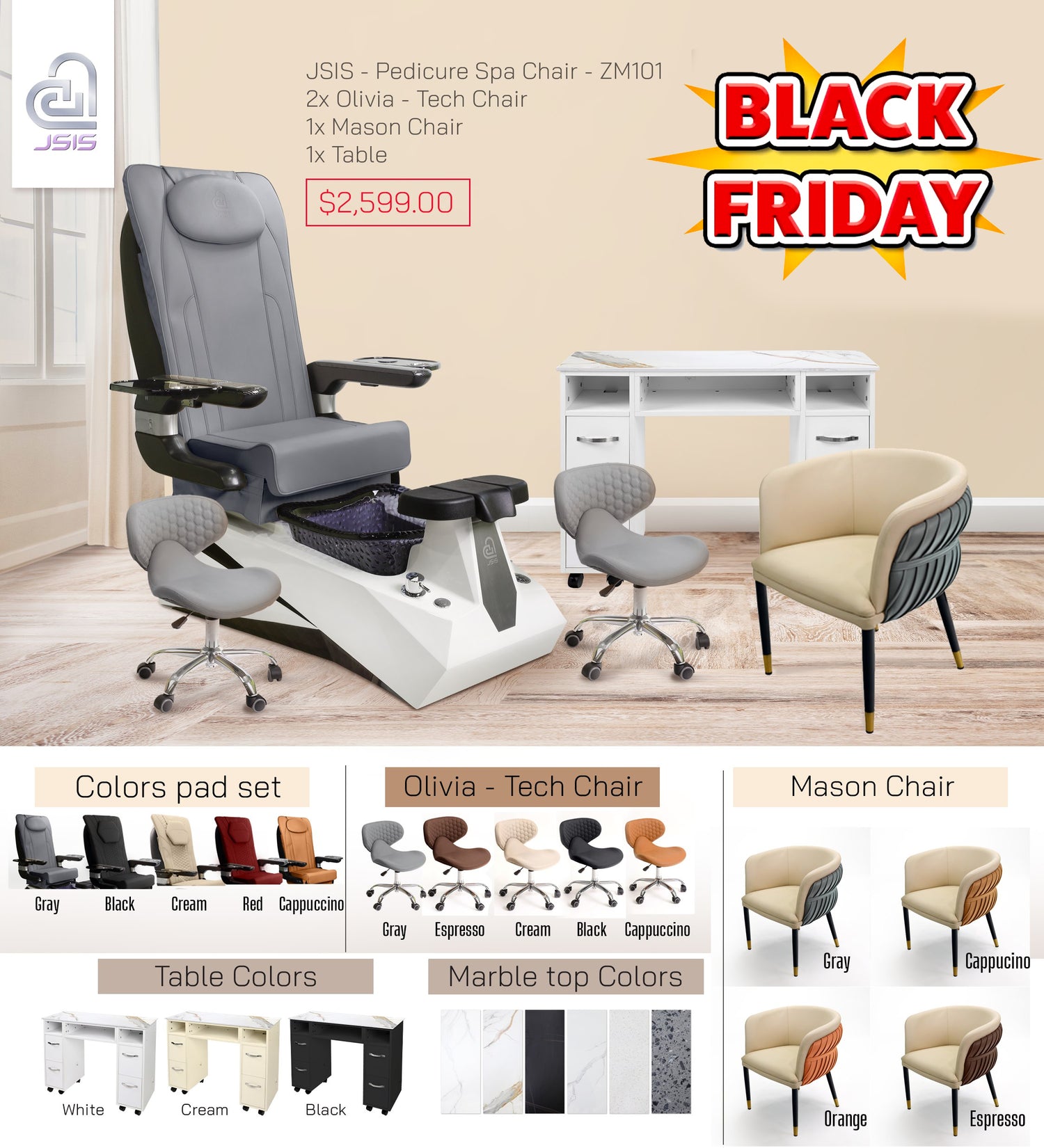 BLACK FRIDAY SALE - JSIS - Pedicure Spa Chair Bundle