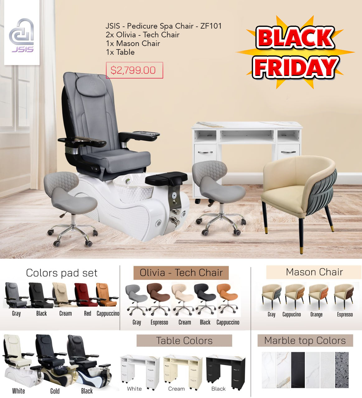 BLACK FRIDAY SALE - JSIS - Pedicure Spa Chair Bundle